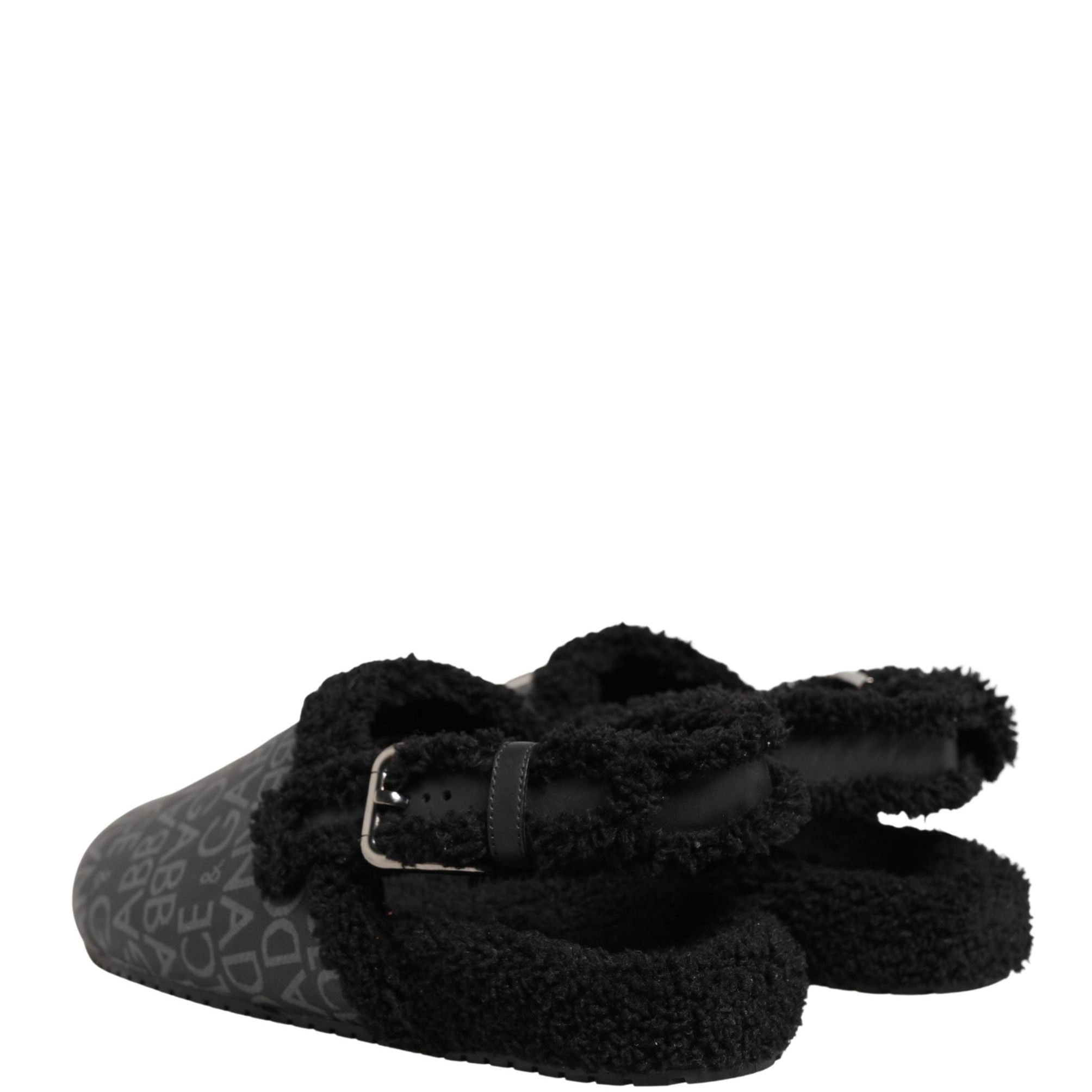 Dolce & Gabbana Gray Faux Fur Jacquard Mules Sandals Shoes