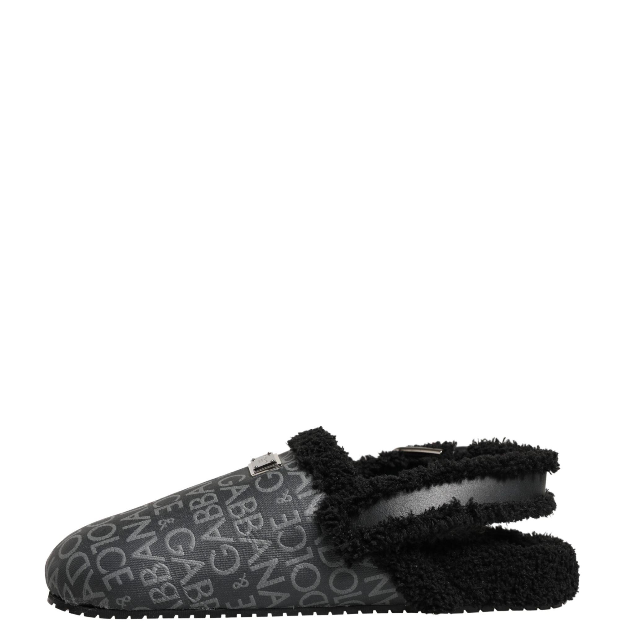 Dolce & Gabbana Gray Faux Fur Jacquard Mules Sandals Shoes