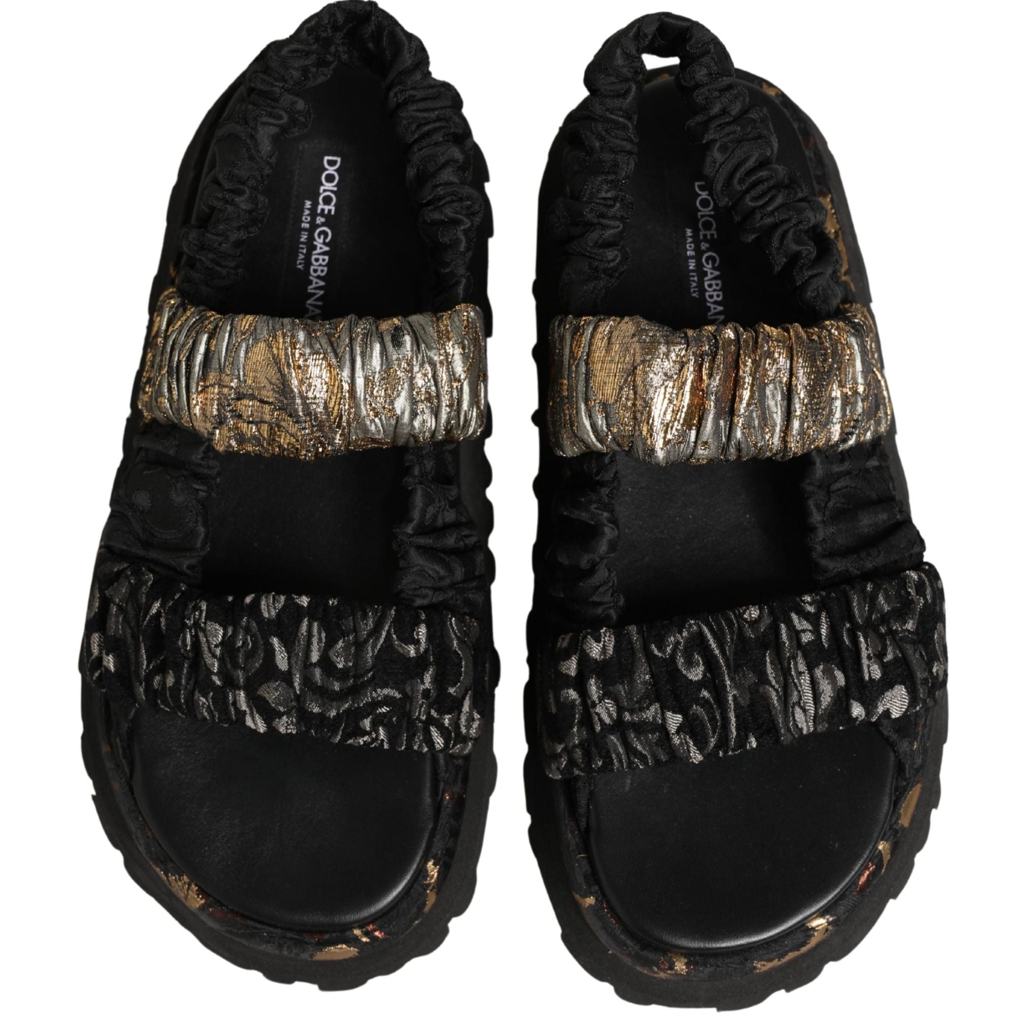 Dolce & Gabbana Black Ruching Detail Flats Men Sandals Shoes