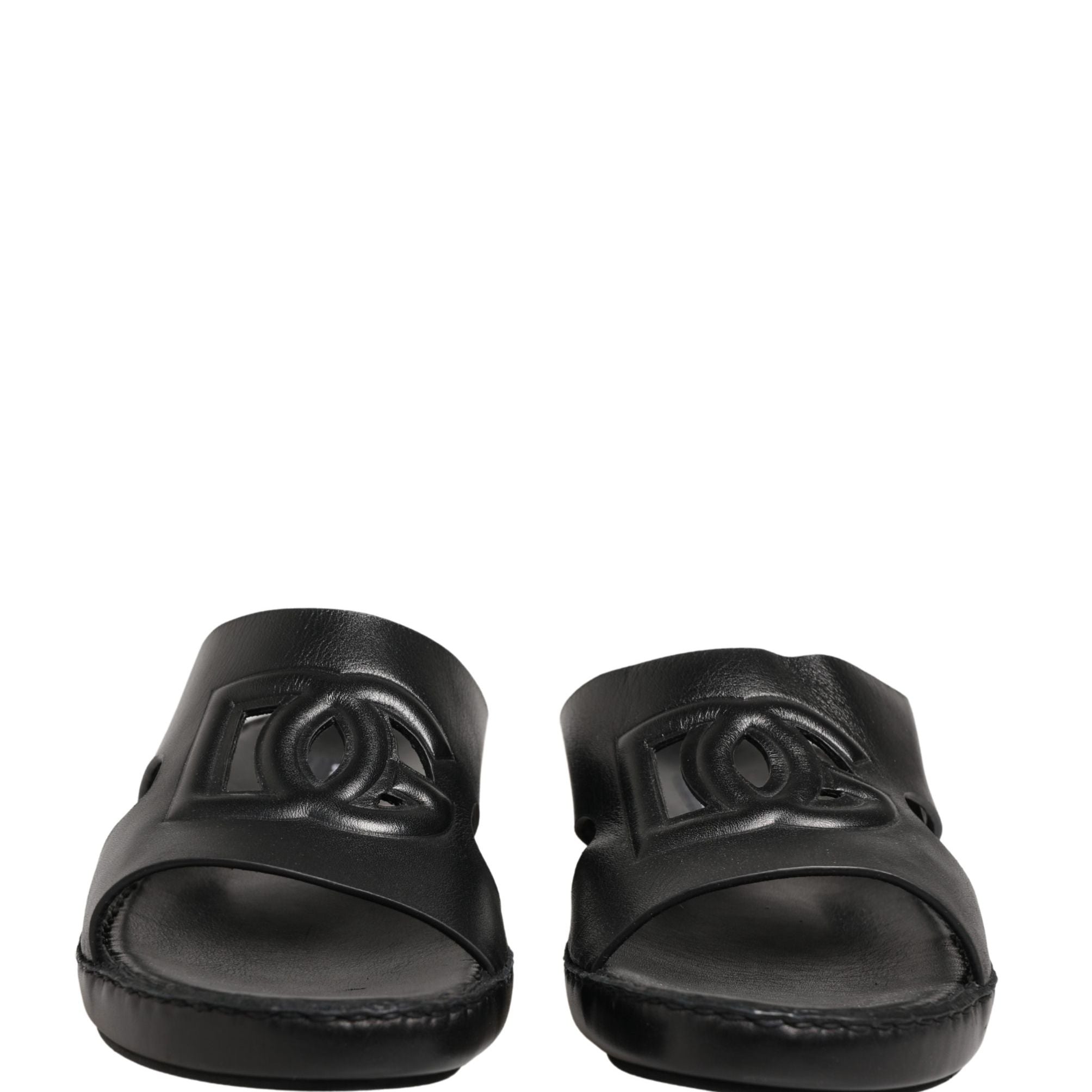 Dolce & Gabbana Black Leather Cutout DG Logo Sandals Shoes