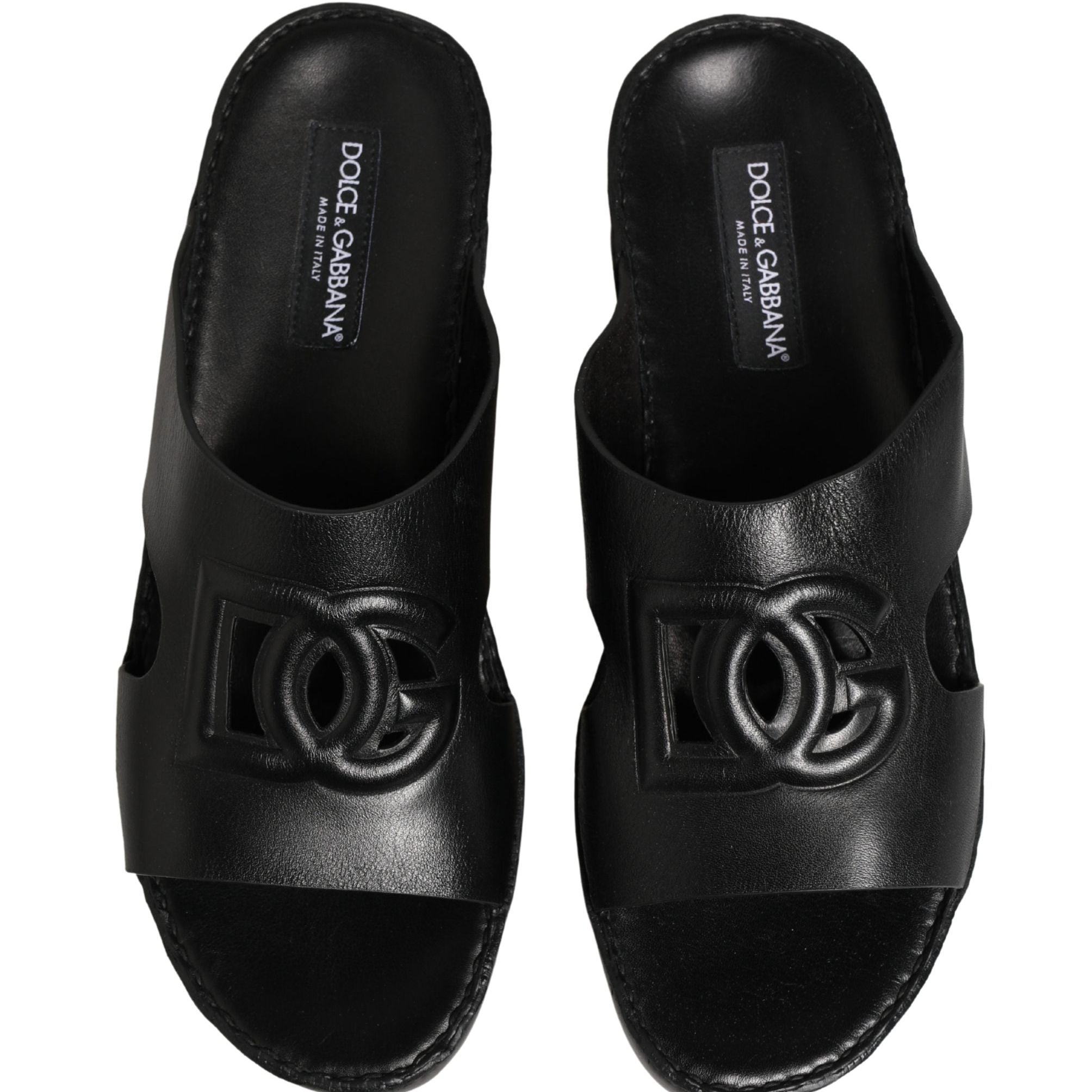 Dolce & Gabbana Black Leather Cutout DG Logo Sandals Shoes