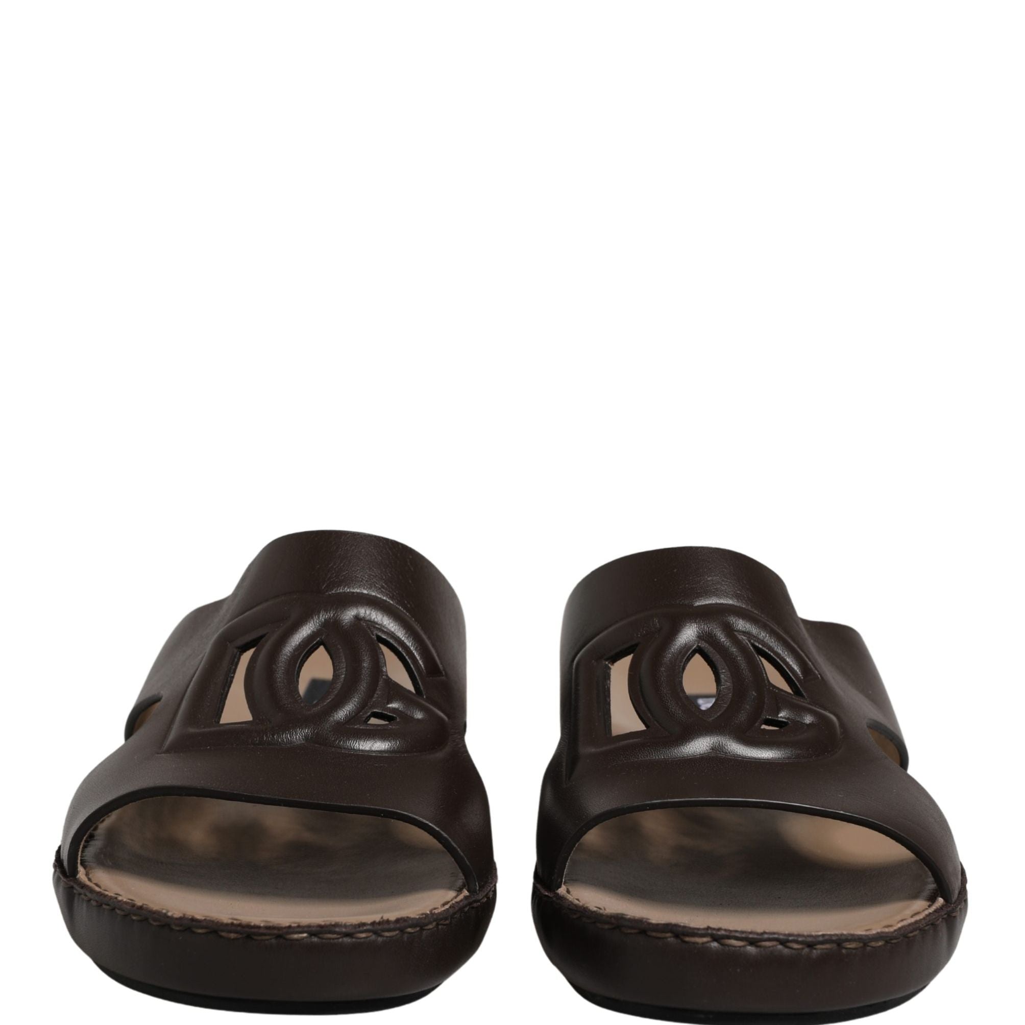 Dolce & Gabbana Brown Leather Cutout DG Logo Sandals Shoes