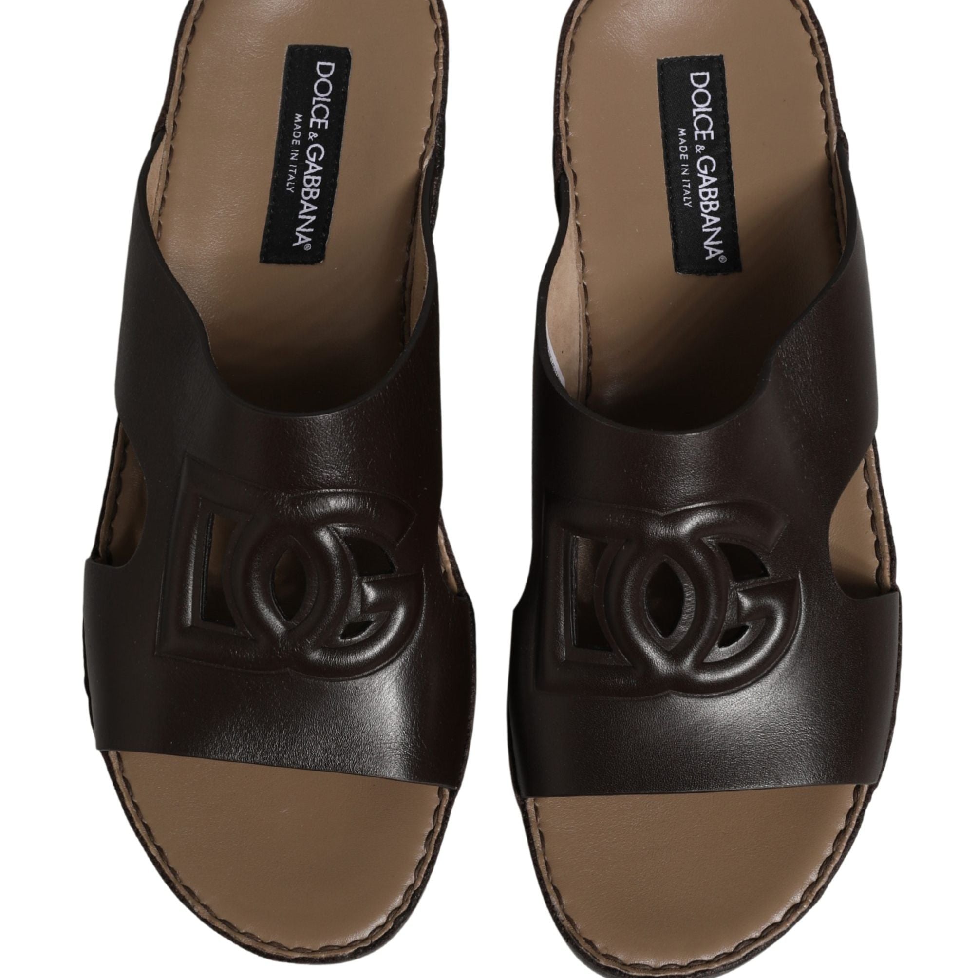 Dolce & Gabbana Brown Leather Cutout DG Logo Sandals Shoes