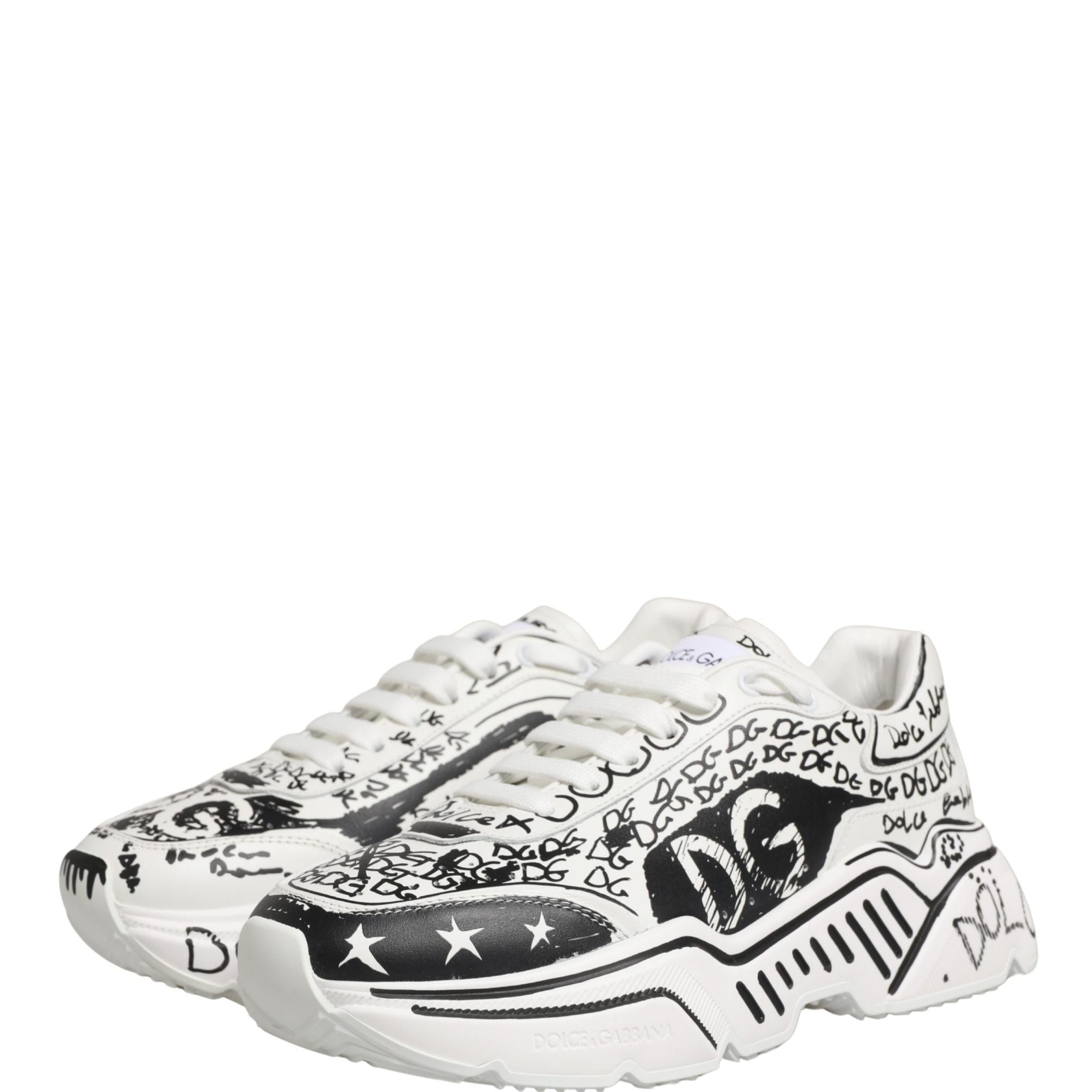 Dolce & Gabbana White Daymaster Graffiti Low Top Sneakers Shoes