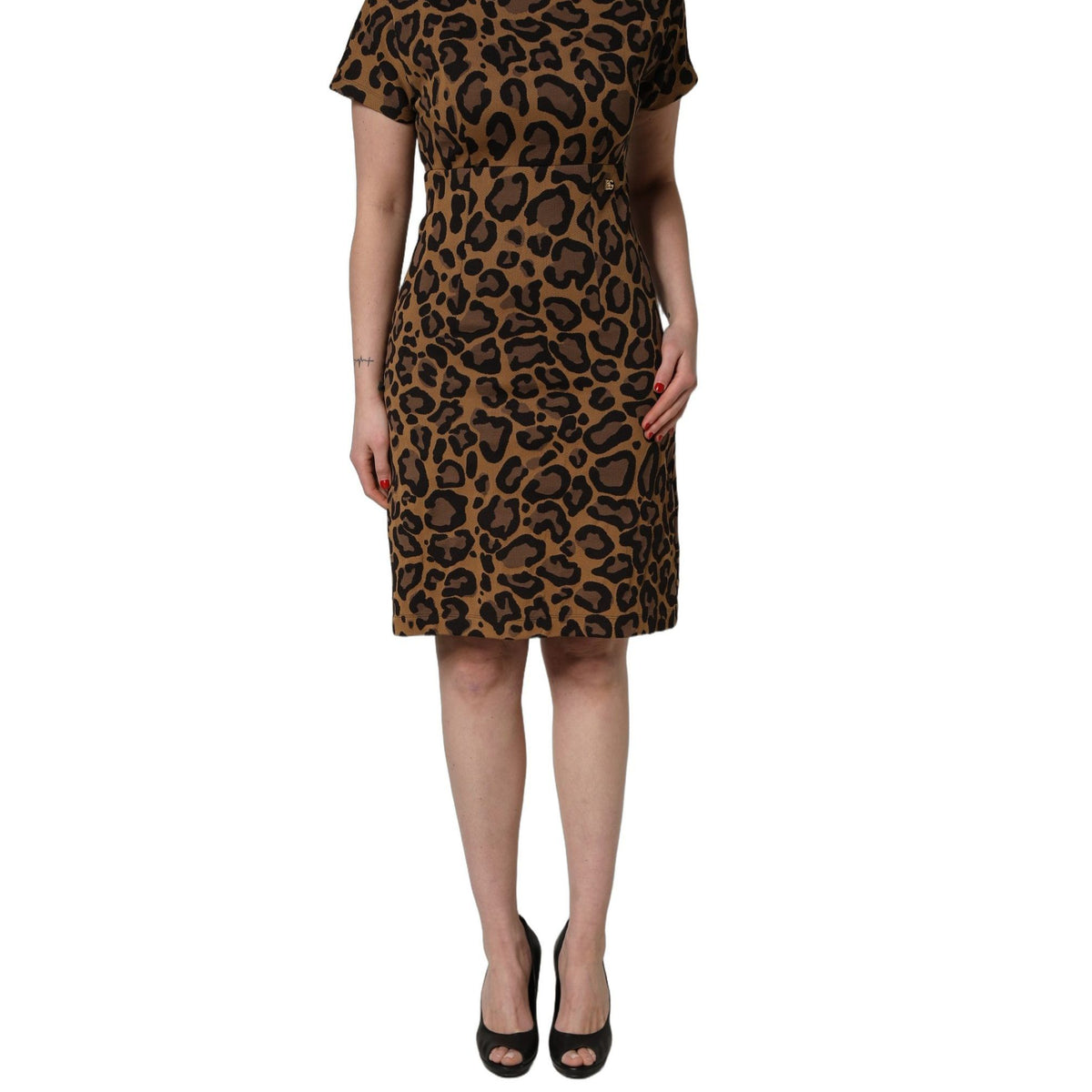 Dolce & Gabbana Brown Leopard Jacquard Knee Length Dress