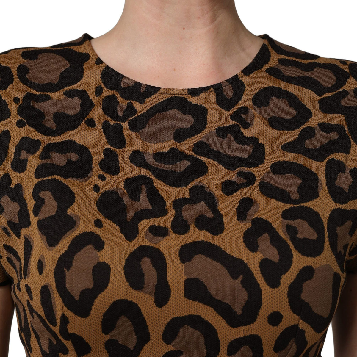Dolce & Gabbana Brown Leopard Jacquard Knee Length Dress