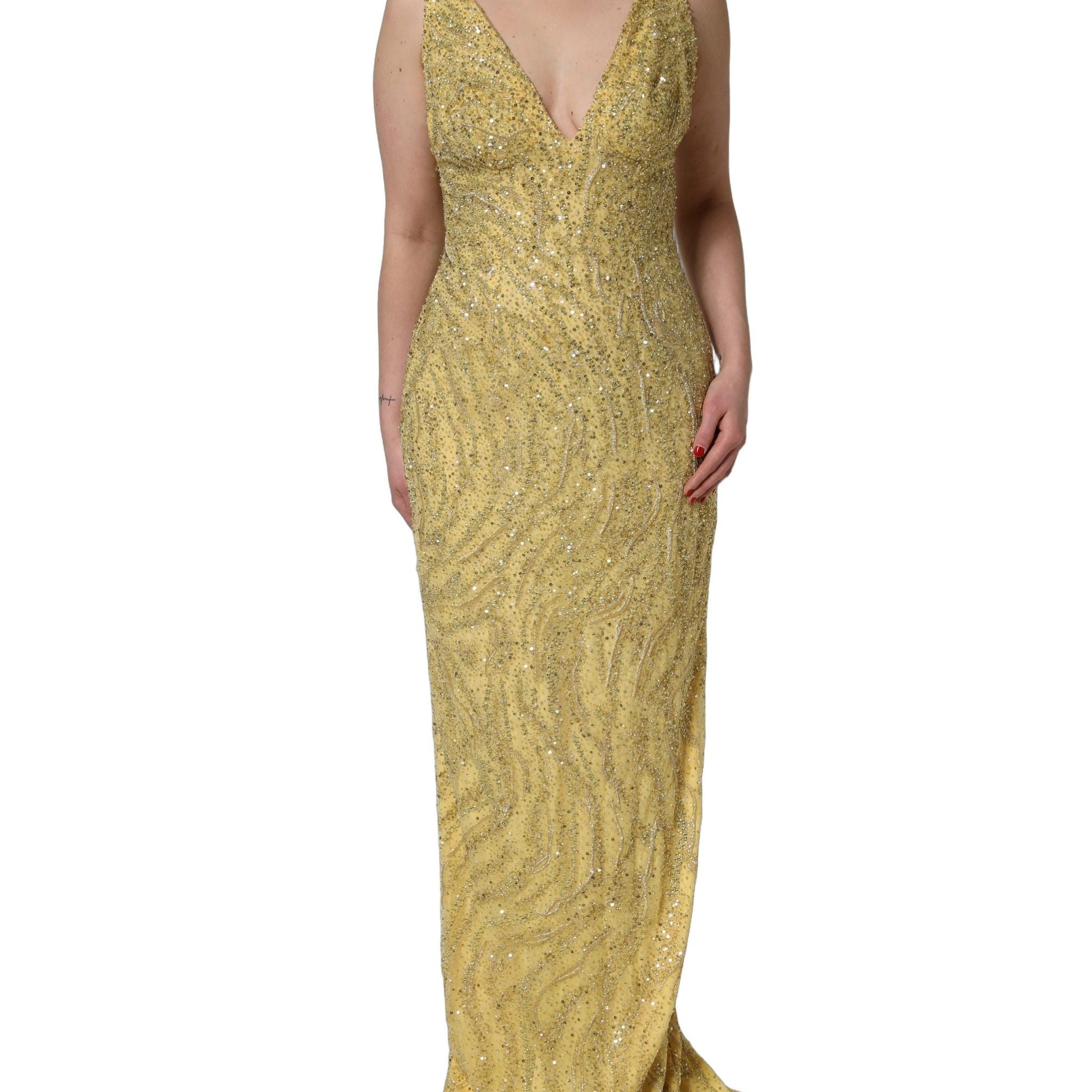 Dolce & Gabbana Gold V-neckline Mermaid Sequinned Gown Dress