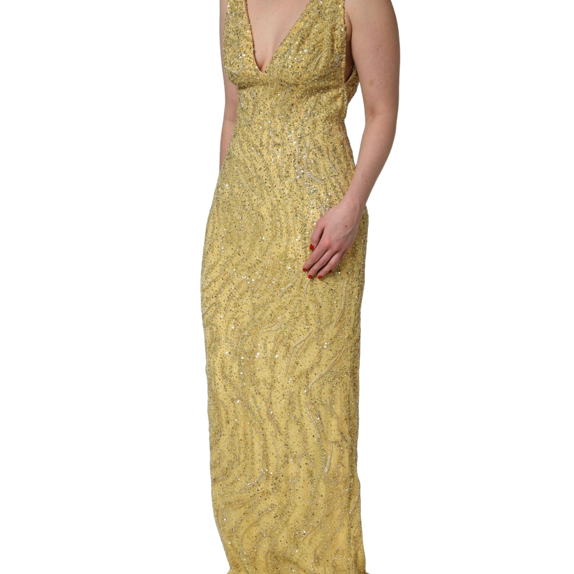 Dolce & Gabbana Gold V-neckline Mermaid Sequinned Gown Dress