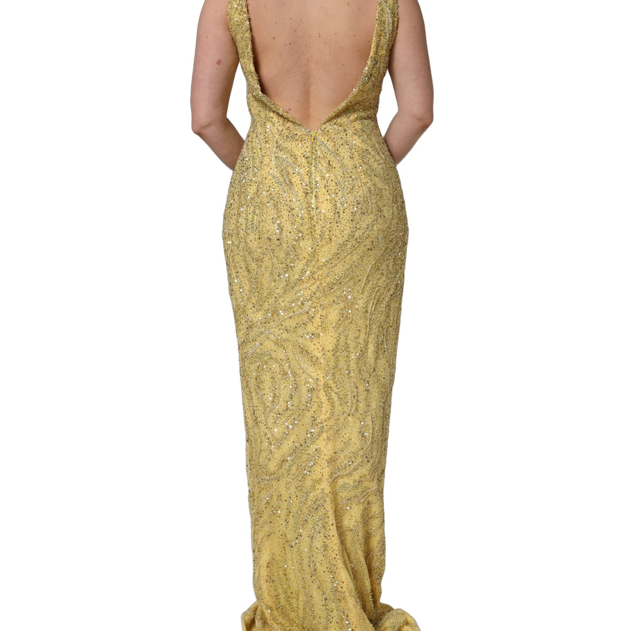 Dolce & Gabbana Gold V-neckline Mermaid Sequinned Gown Dress