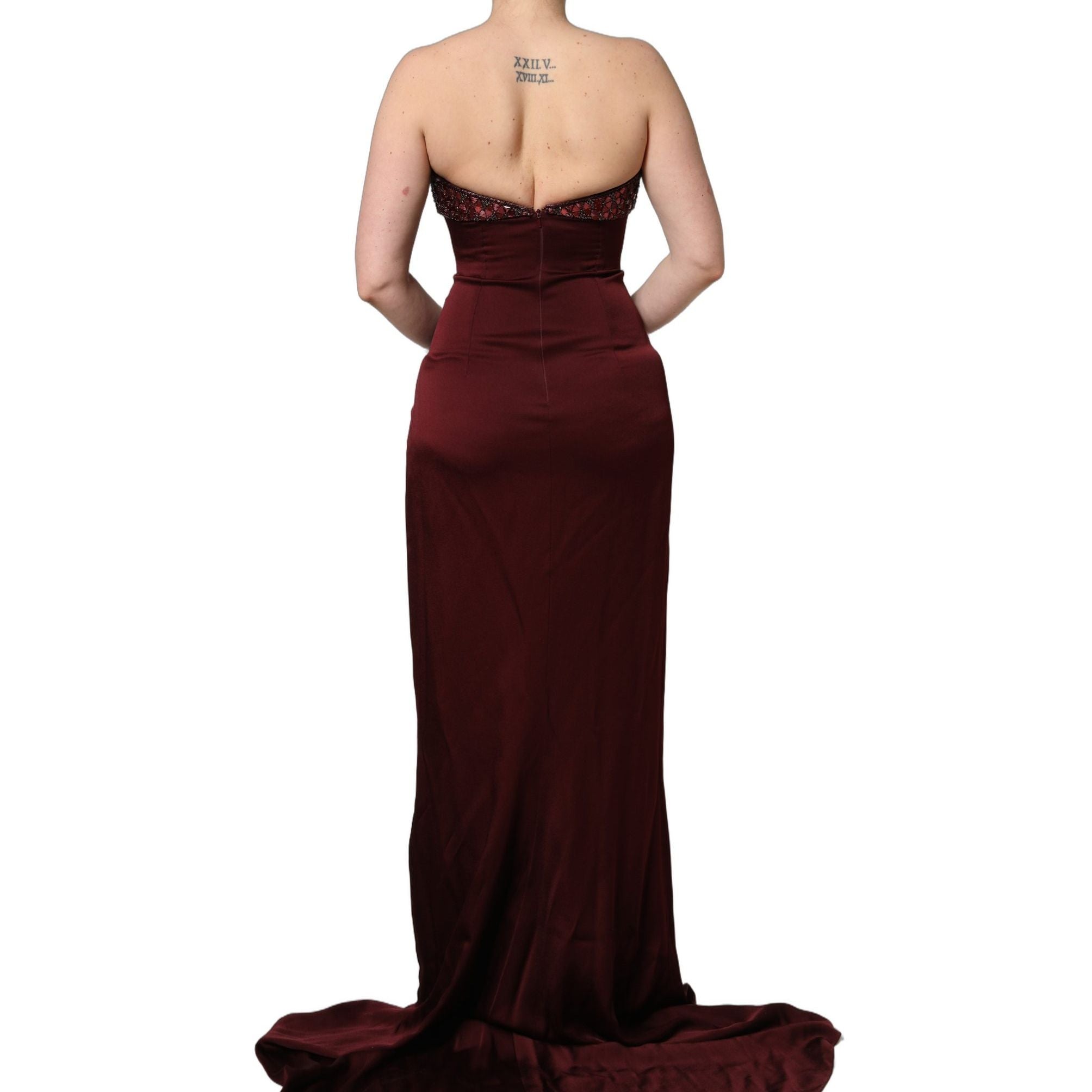 Dolce & Gabbana Maroon Embellished Vneck Evening Gown Dress