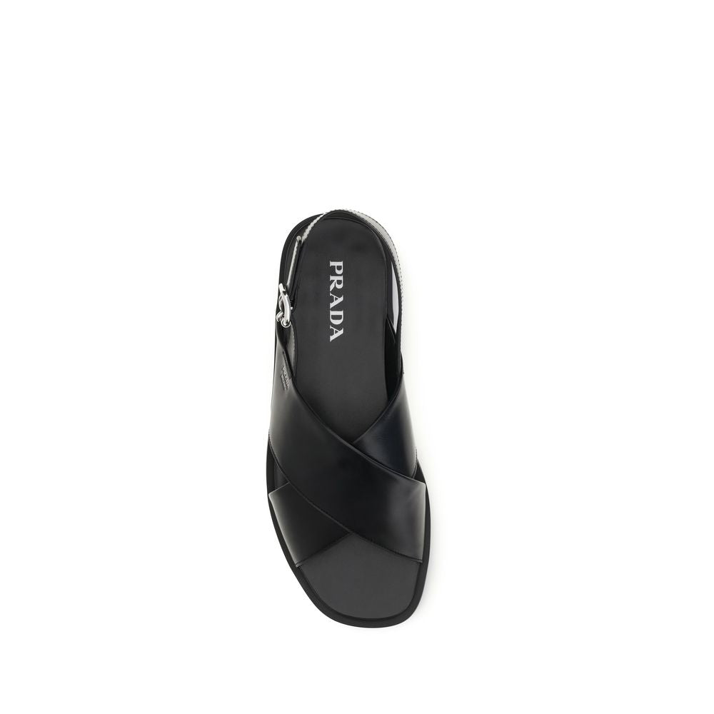 Prada Black Calf Leather Bos Taurus Flat Sandals