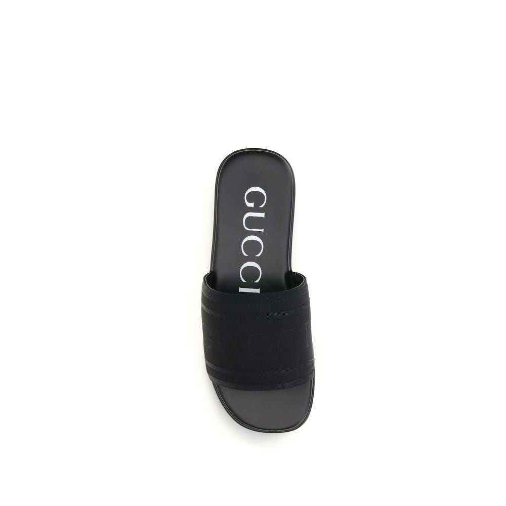 Gucci Black Fabric Flat Sandals