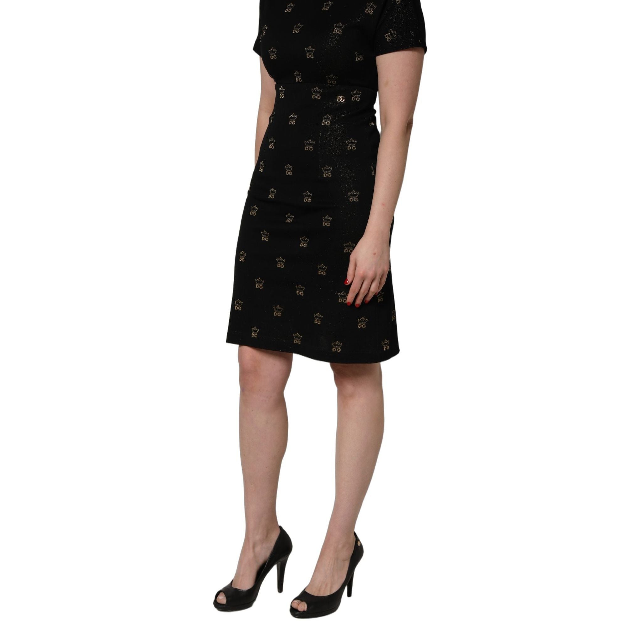 Dolce & Gabbana Black DG Crown Short-Sleeve Sheath Dress