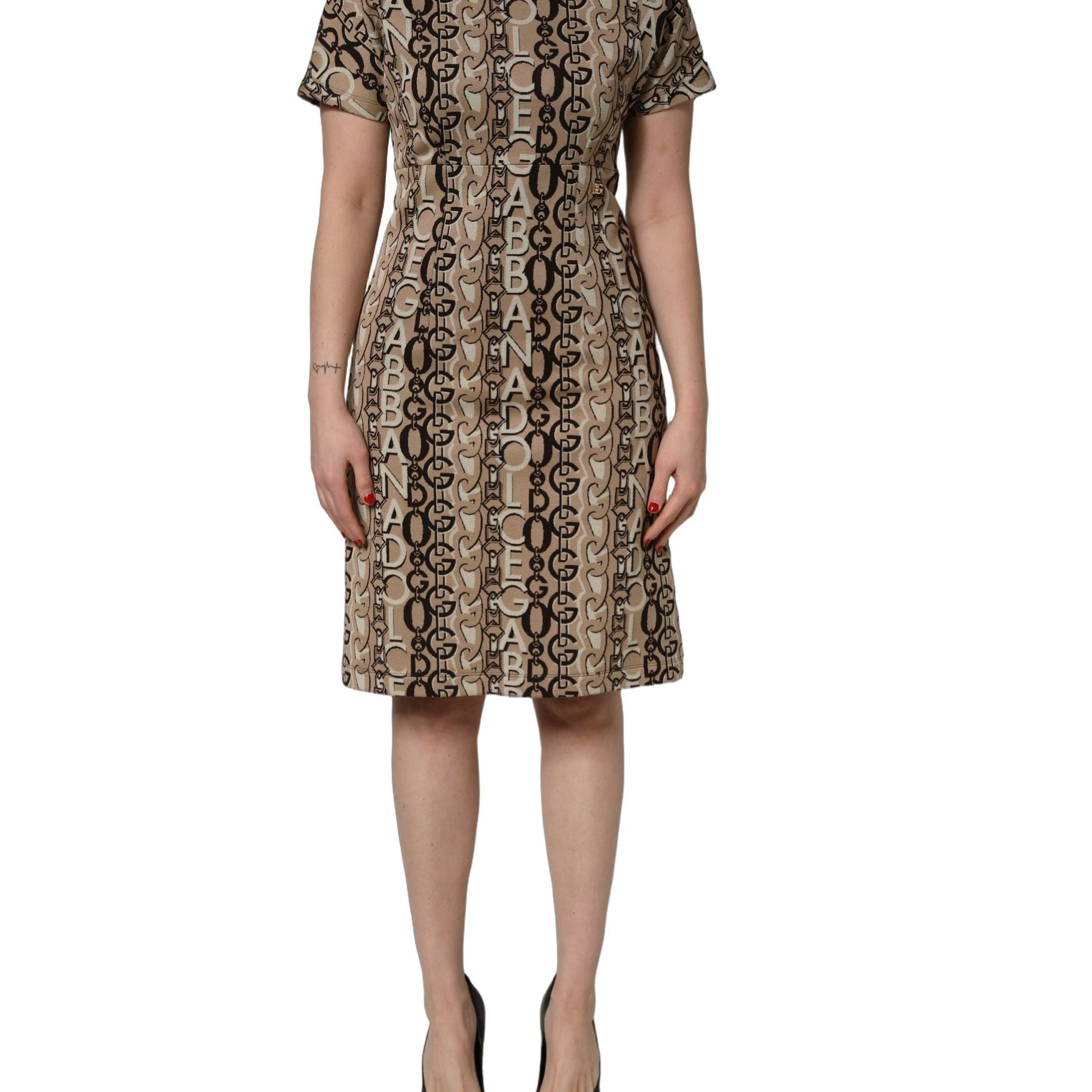 Dolce & Gabbana Brown DG Logo Chain Short-Sleeve Sheath Dress