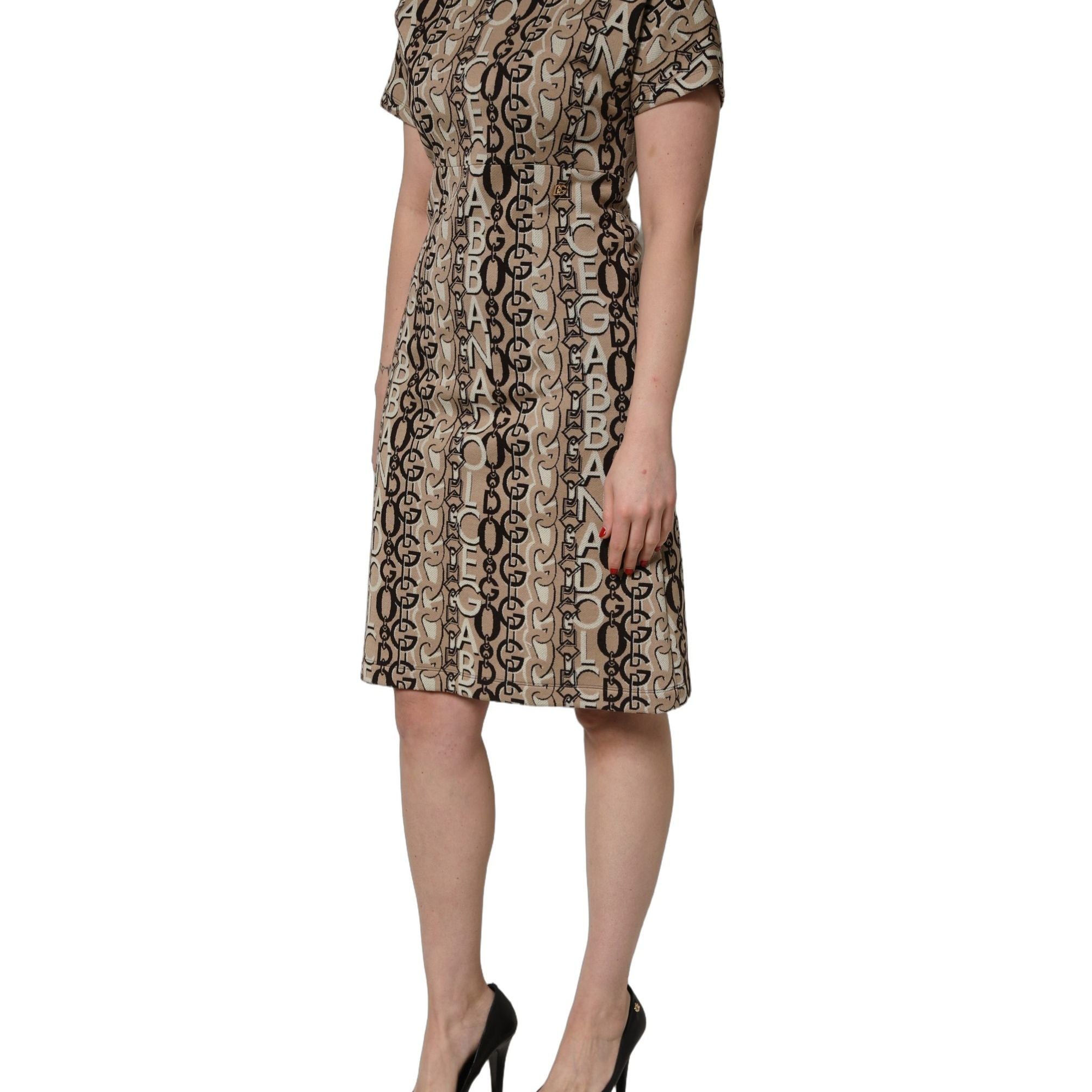 Dolce & Gabbana Brown DG Logo Chain Short-Sleeve Sheath Dress