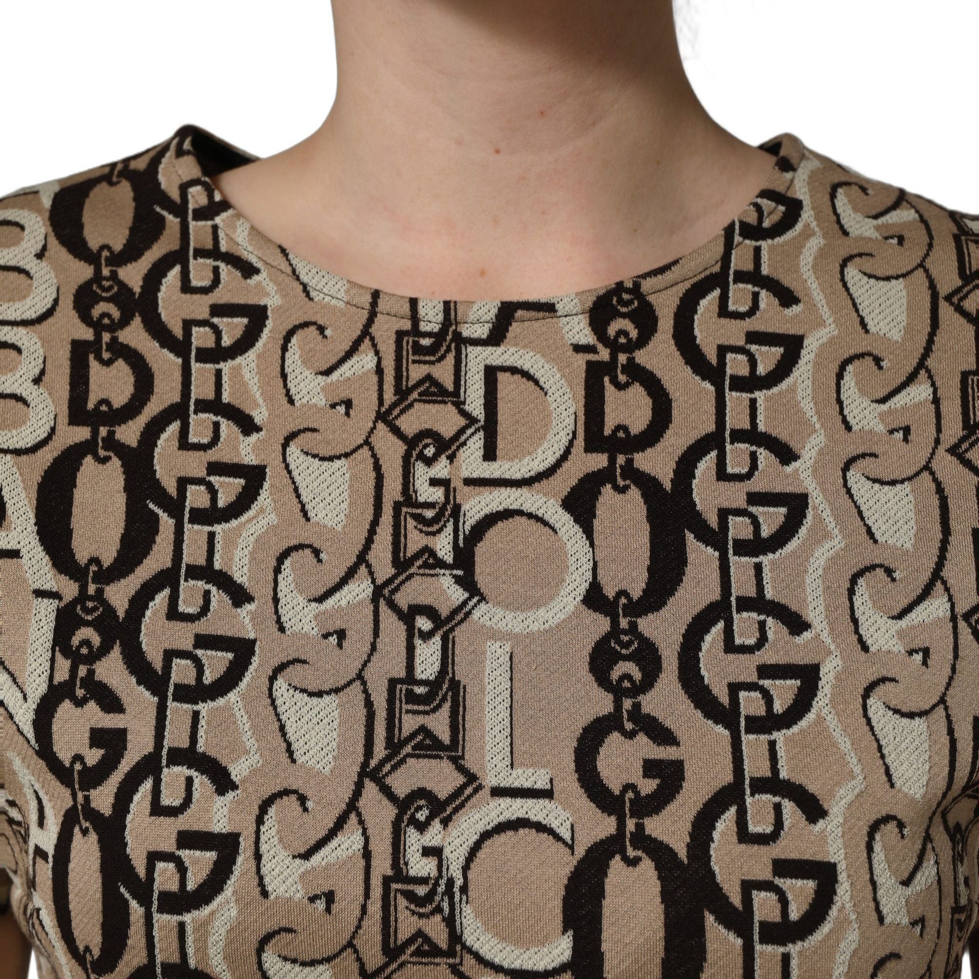 Dolce & Gabbana Brown DG Logo Chain Short-Sleeve Sheath Dress