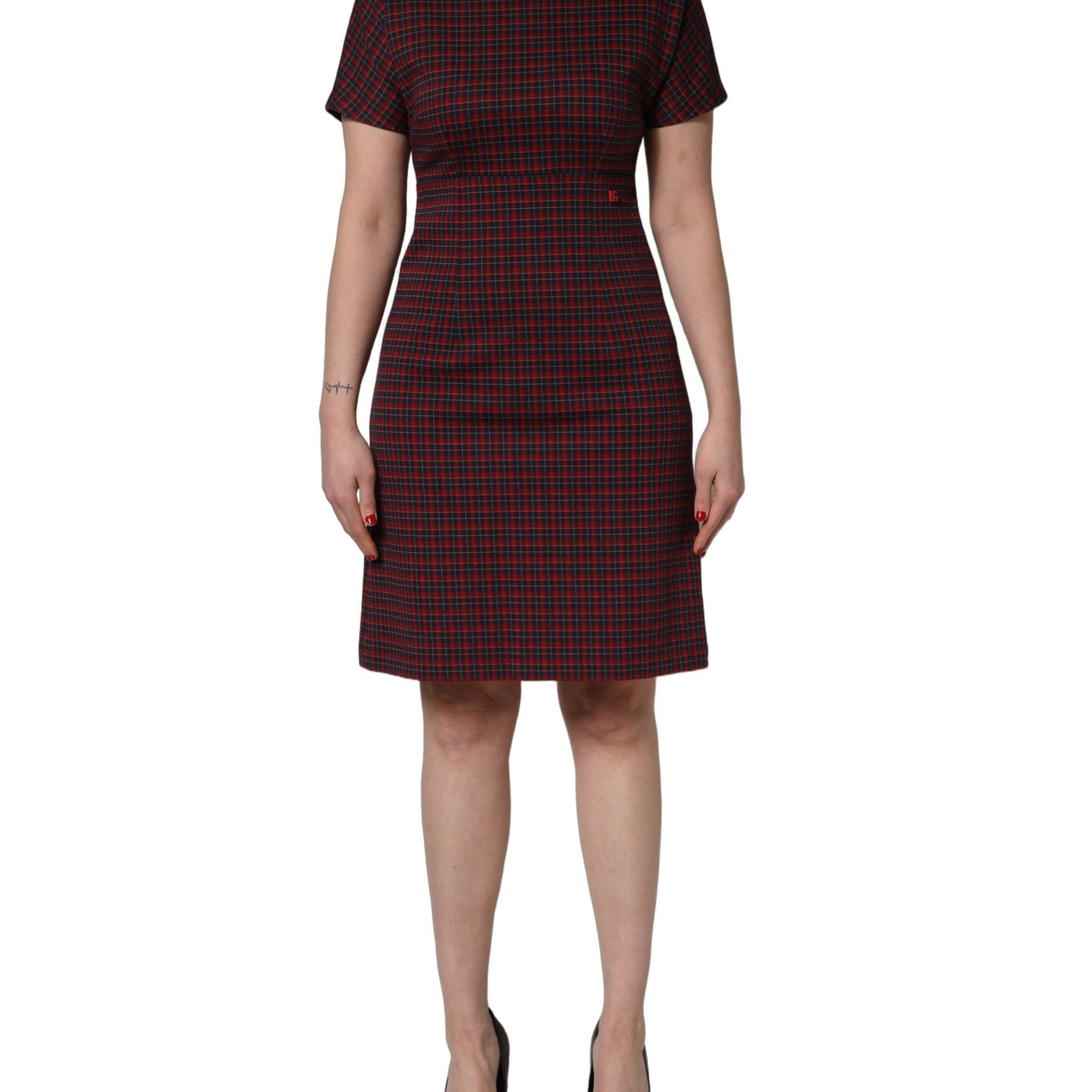 Dolce & Gabbana Red Black Checkered ShortSleeve Sheath Dress