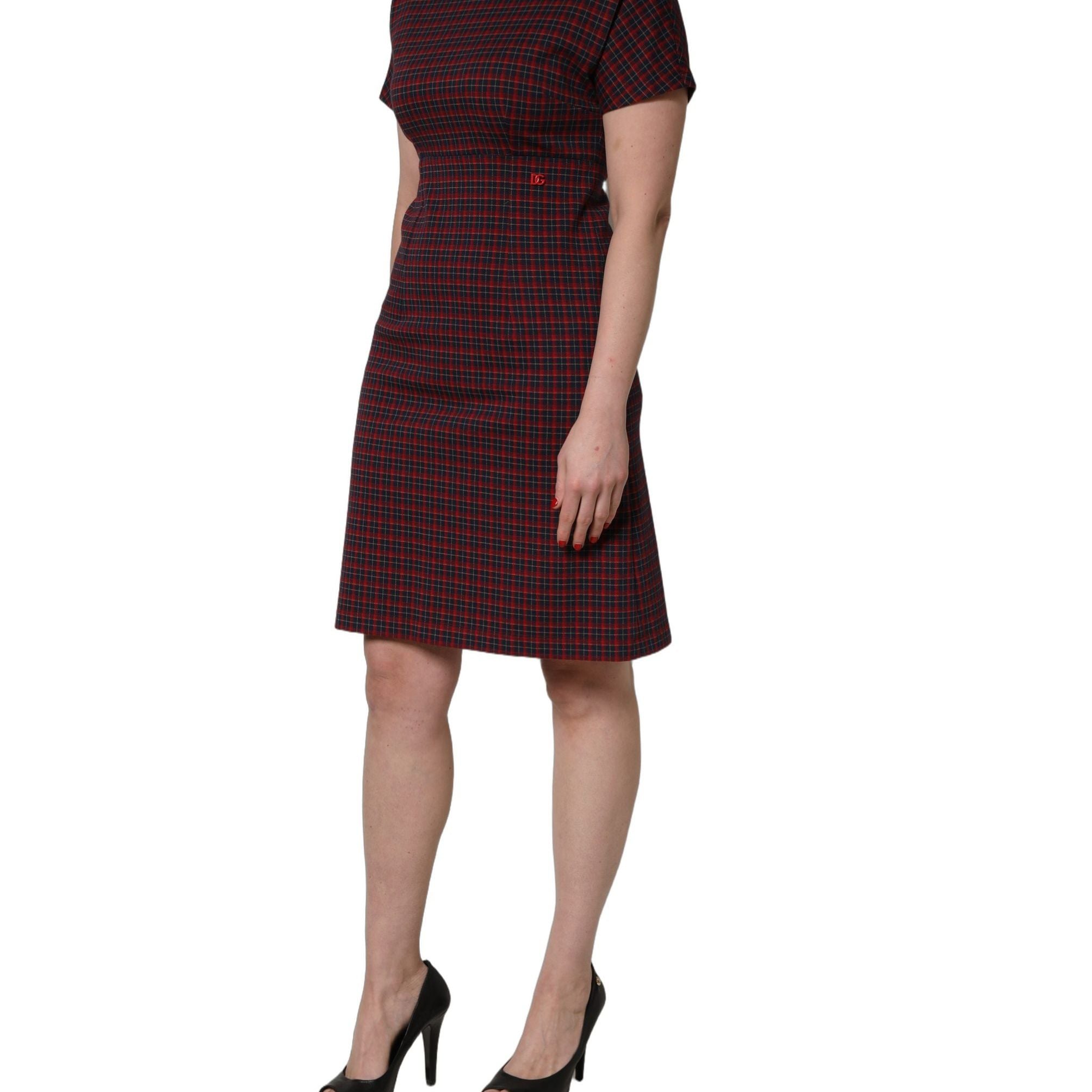 Dolce & Gabbana Red Black Checkered ShortSleeve Sheath Dress