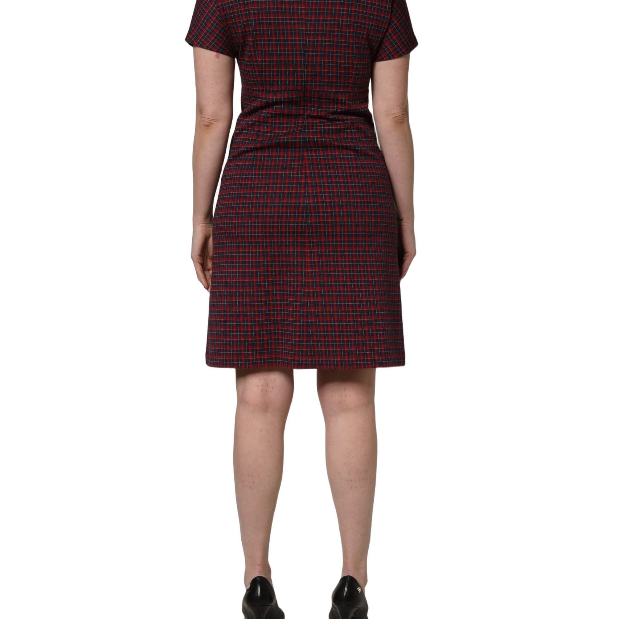 Dolce & Gabbana Red Black Checkered ShortSleeve Sheath Dress
