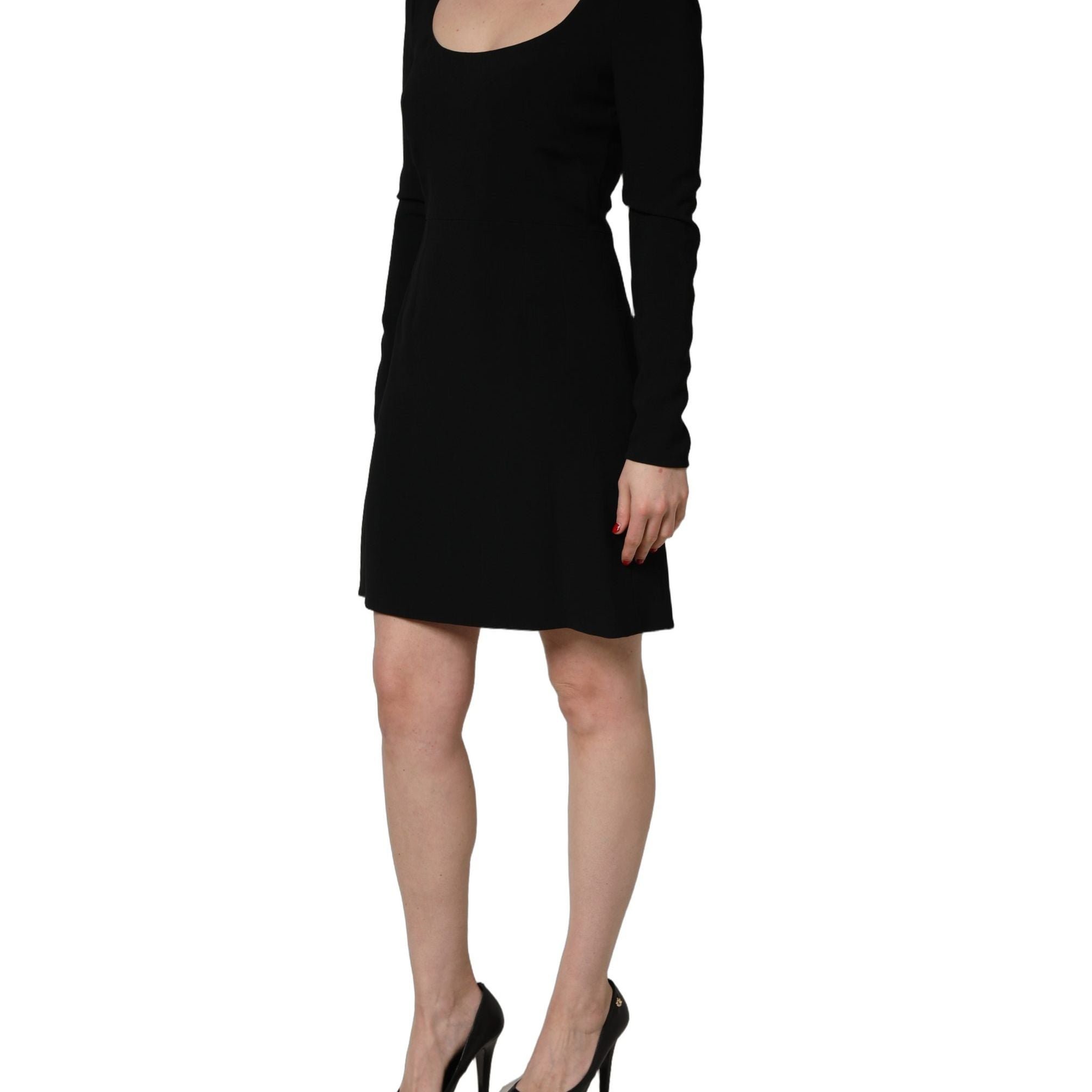 Roberto Cavalli Black Long Sleeves Scoop Neck Mini Dress