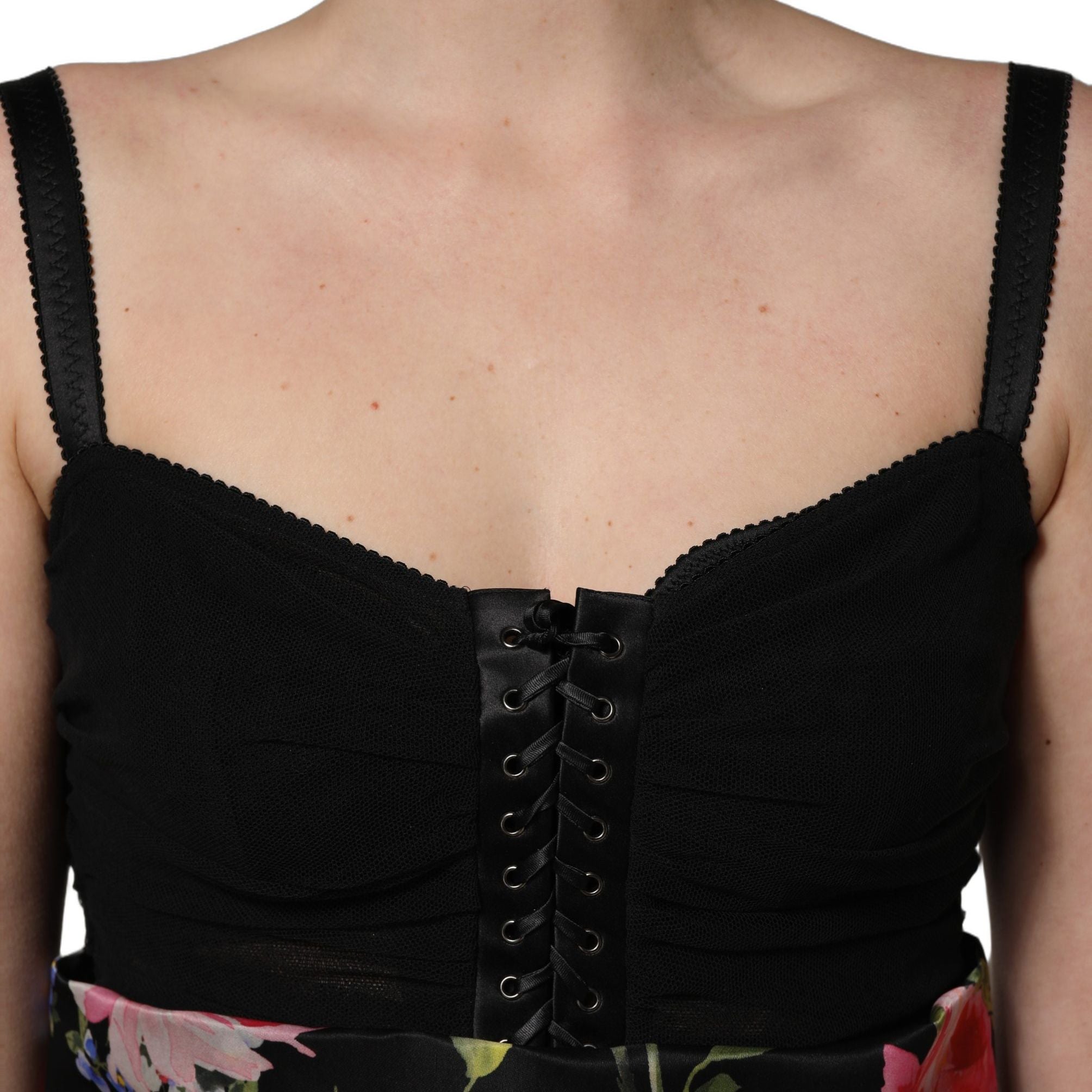 Dolce & Gabbana Black Sleeveless Bustier Floral Print Tiered Dress