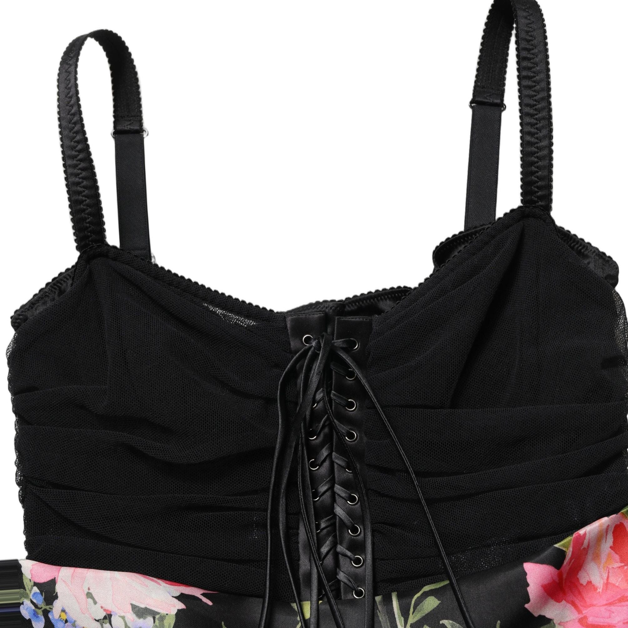 Dolce & Gabbana Black Sleeveless Bustier Floral Print Tiered Dress