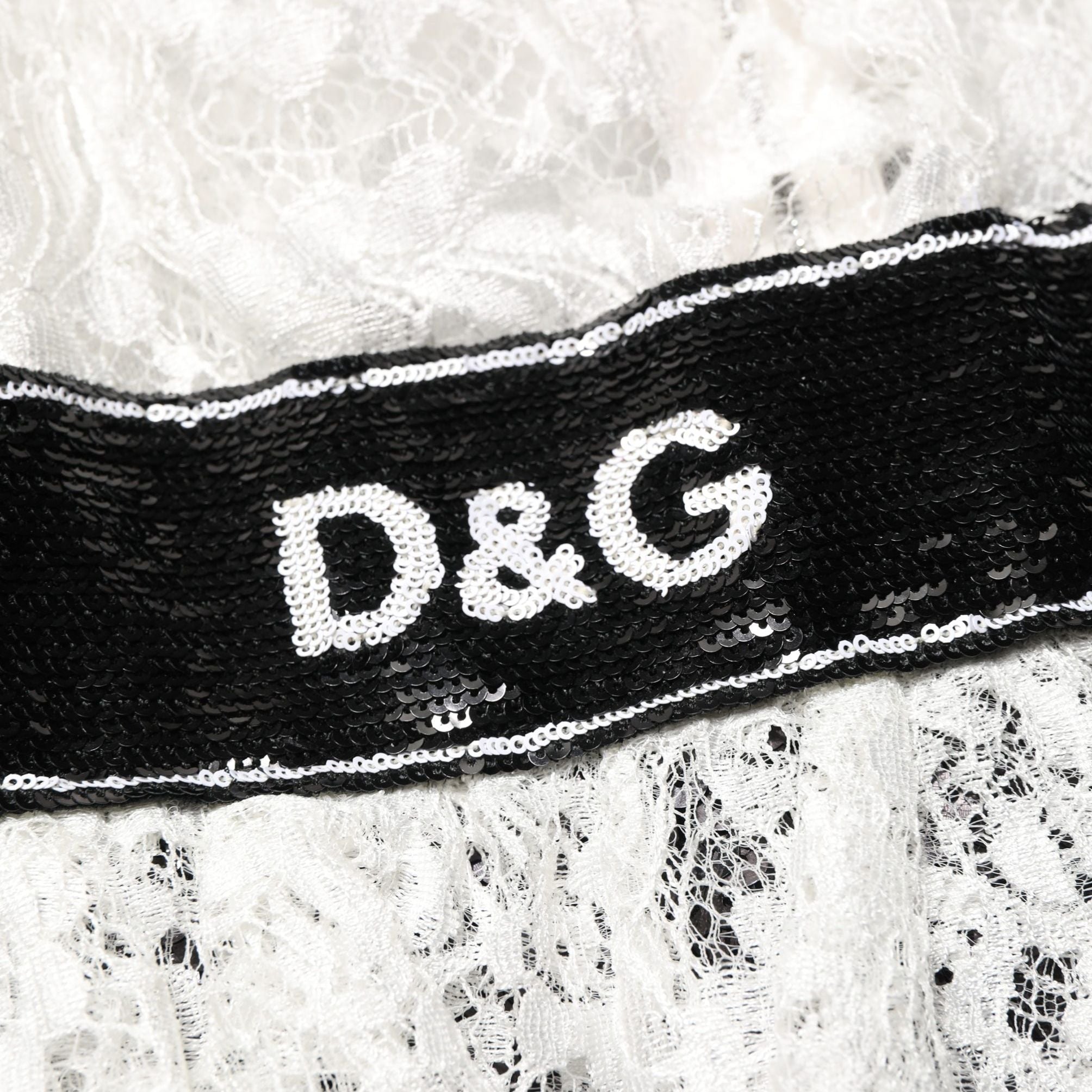 Dolce & Gabbana White Lace Top Embellished Black Skirt Dress