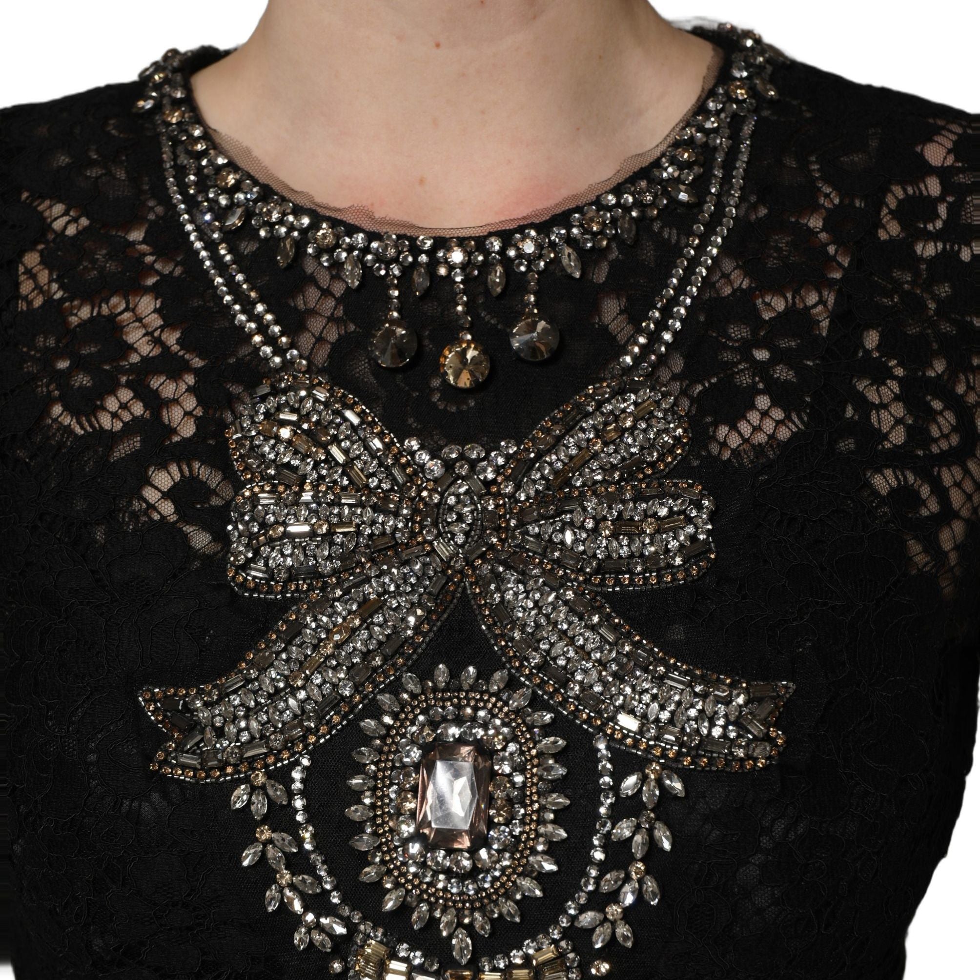 Dolce & Gabbana Black Crystal Embellished Sheath Midi Dress