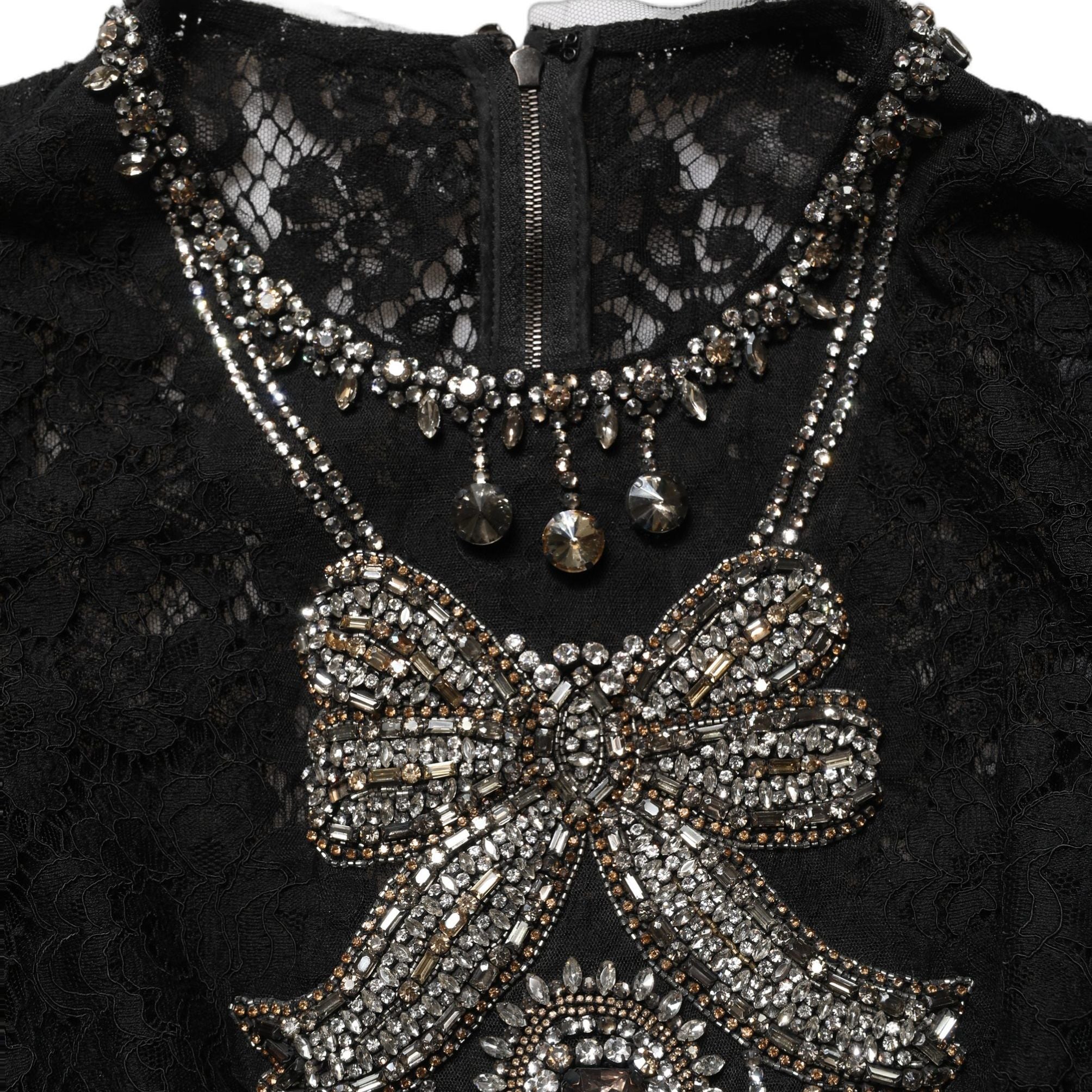 Dolce & Gabbana Black Crystal Embellished Sheath Midi Dress