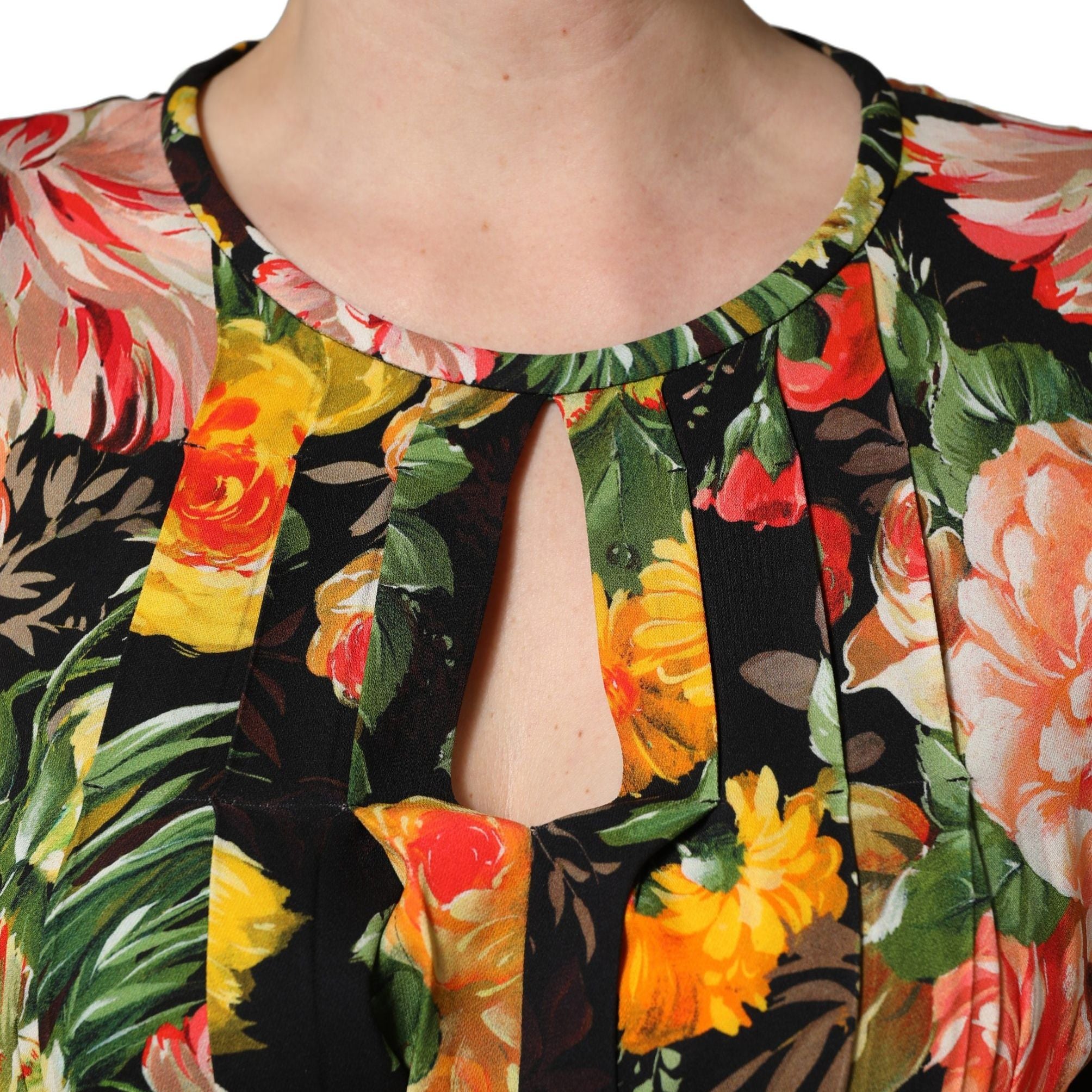 Dolce & Gabbana Multicolor Floral Print LongSleeve Midi Dress