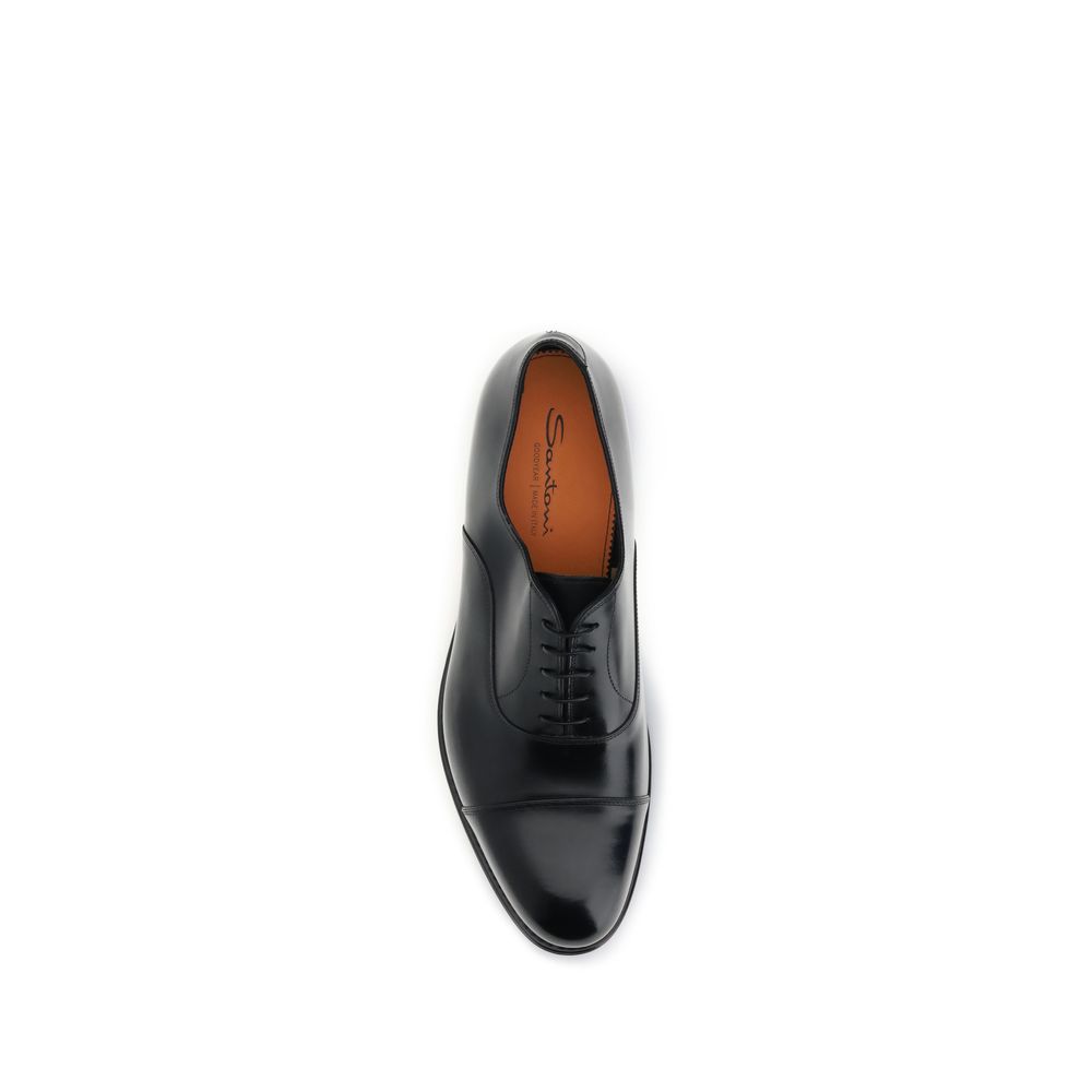 Santoni Black Calf Leather Bos Taurus Oxfords And Derbies