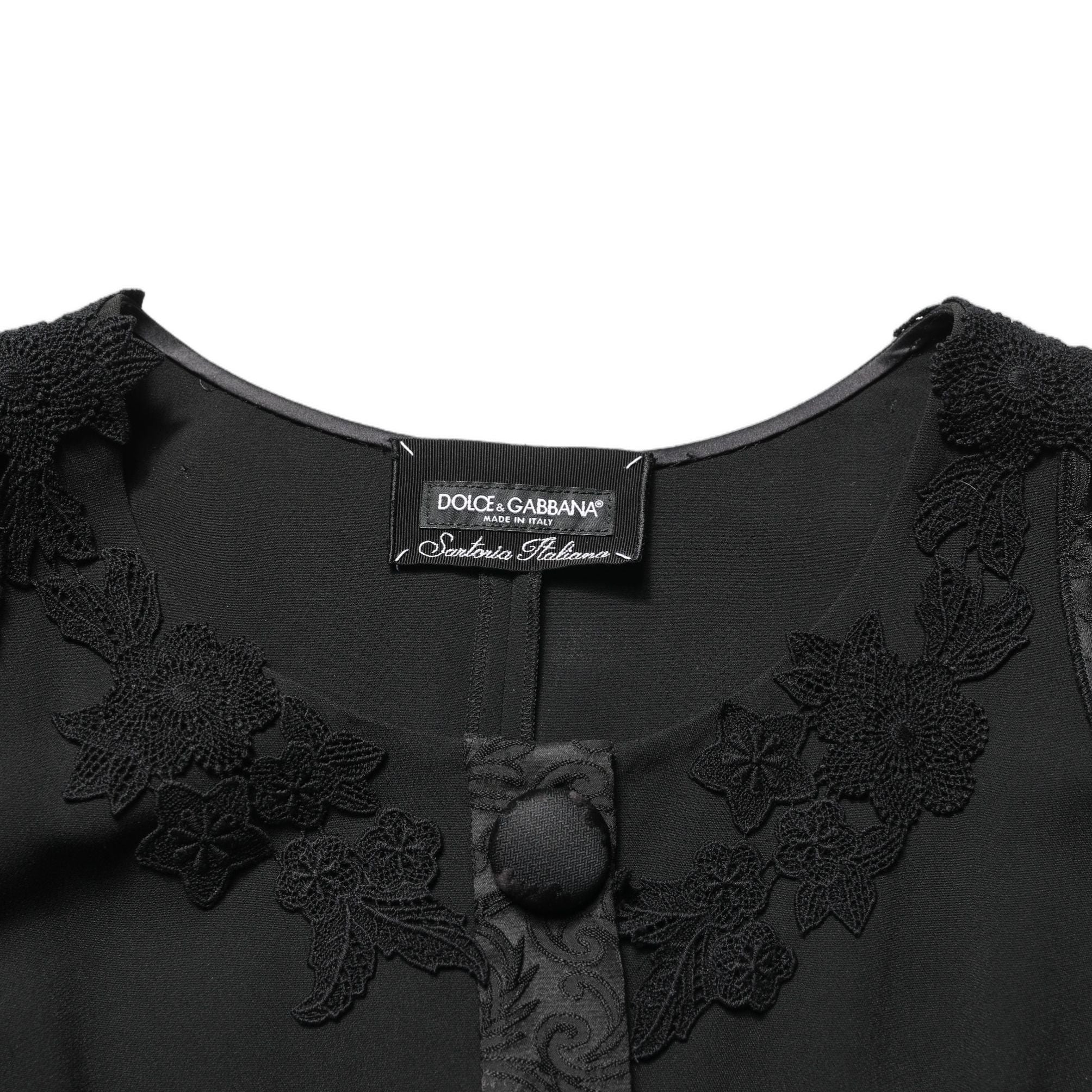 Dolce & Gabbana Dark Gray Button Fastening Lace Trimmed Blazer Jacket