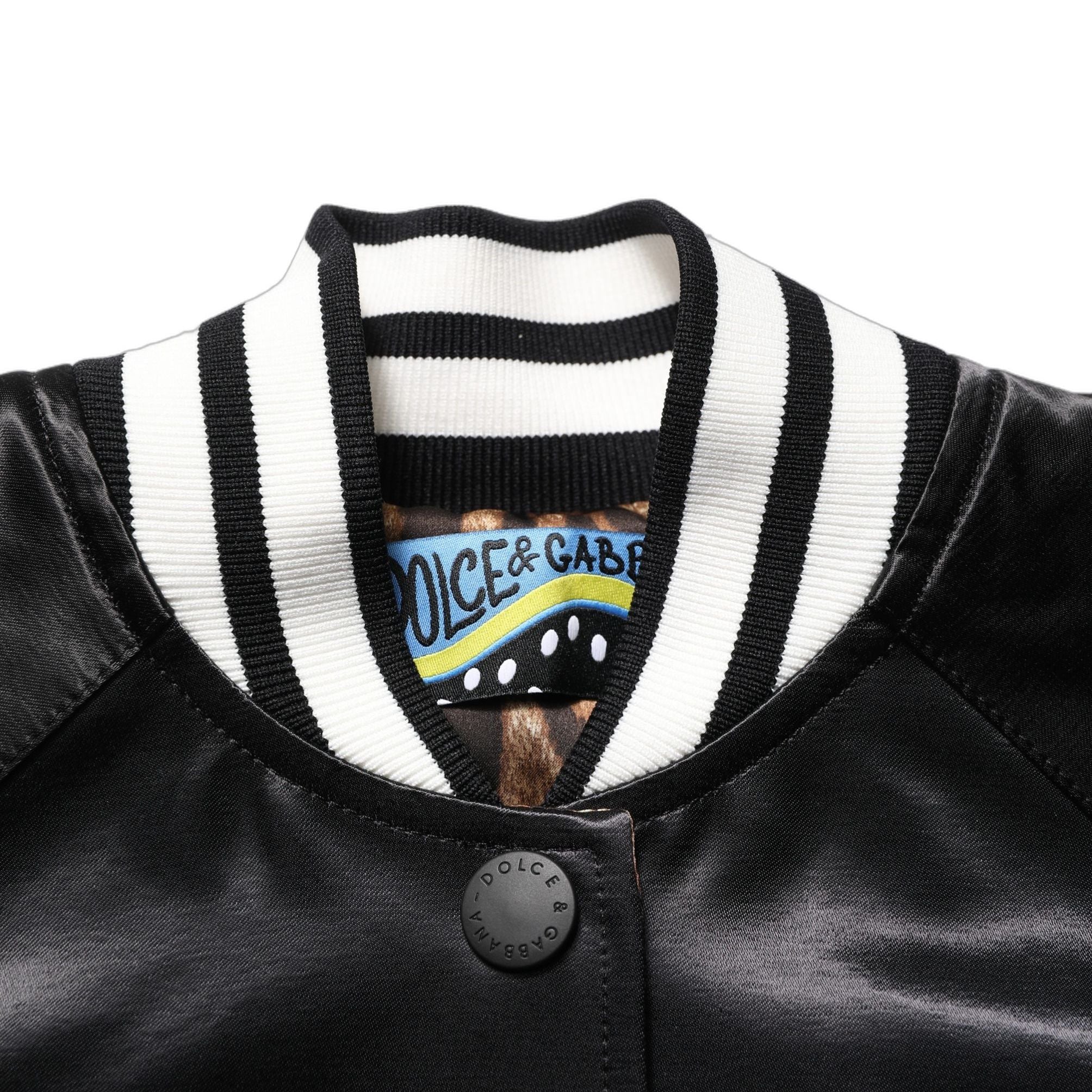 Dolce & Gabbana Black Satin Floral Embroidery Bomber Jacket