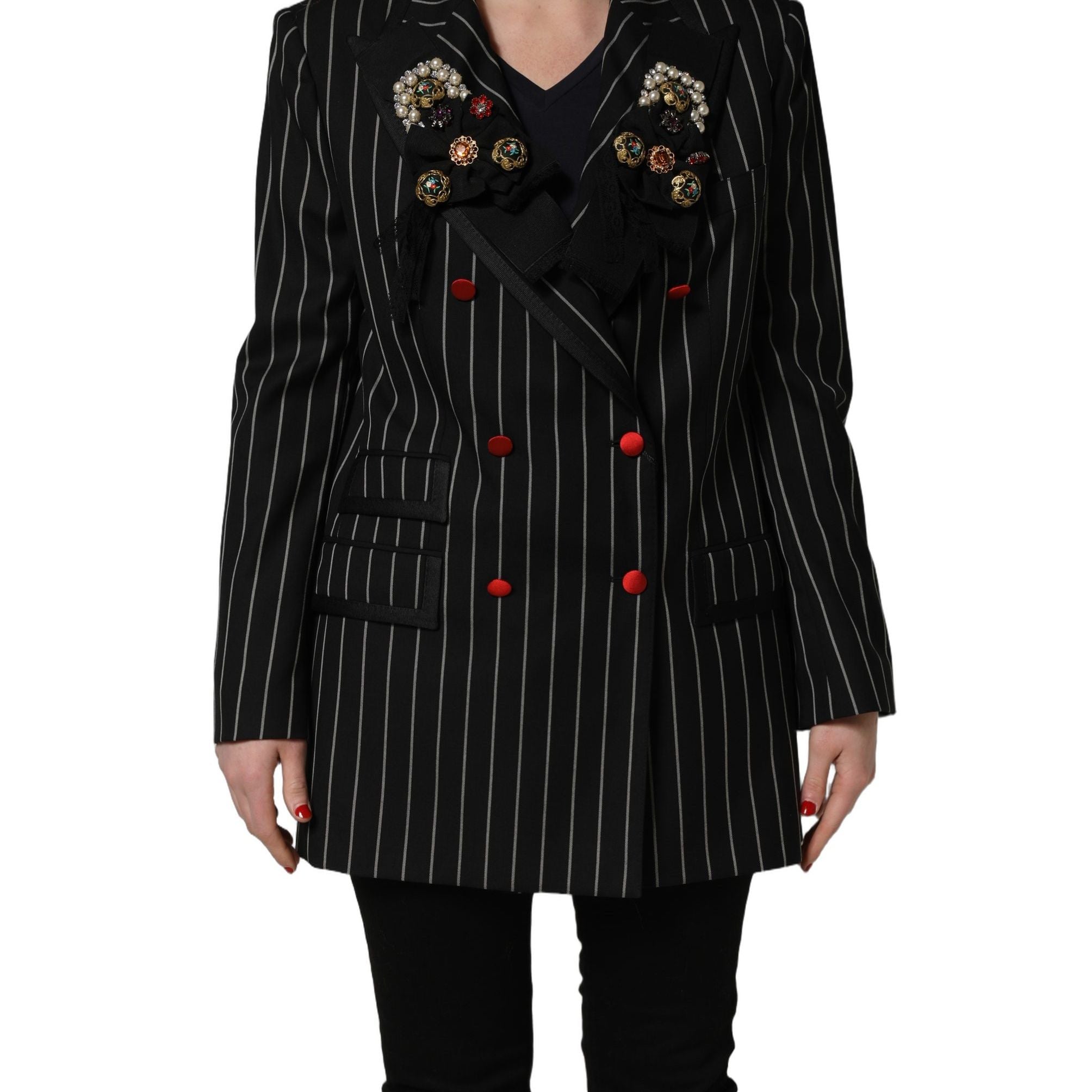 Dolce & Gabbana Black Stripe Double-Breasted Blazer Jacket