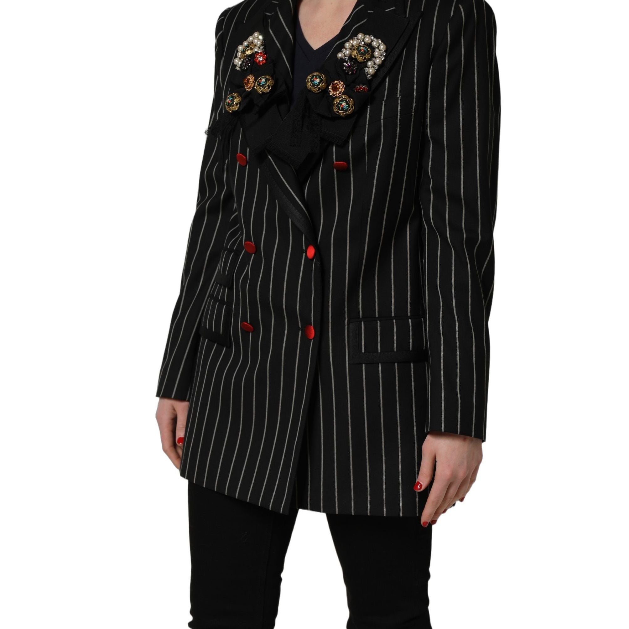 Dolce & Gabbana Black Stripe Double-Breasted Blazer Jacket