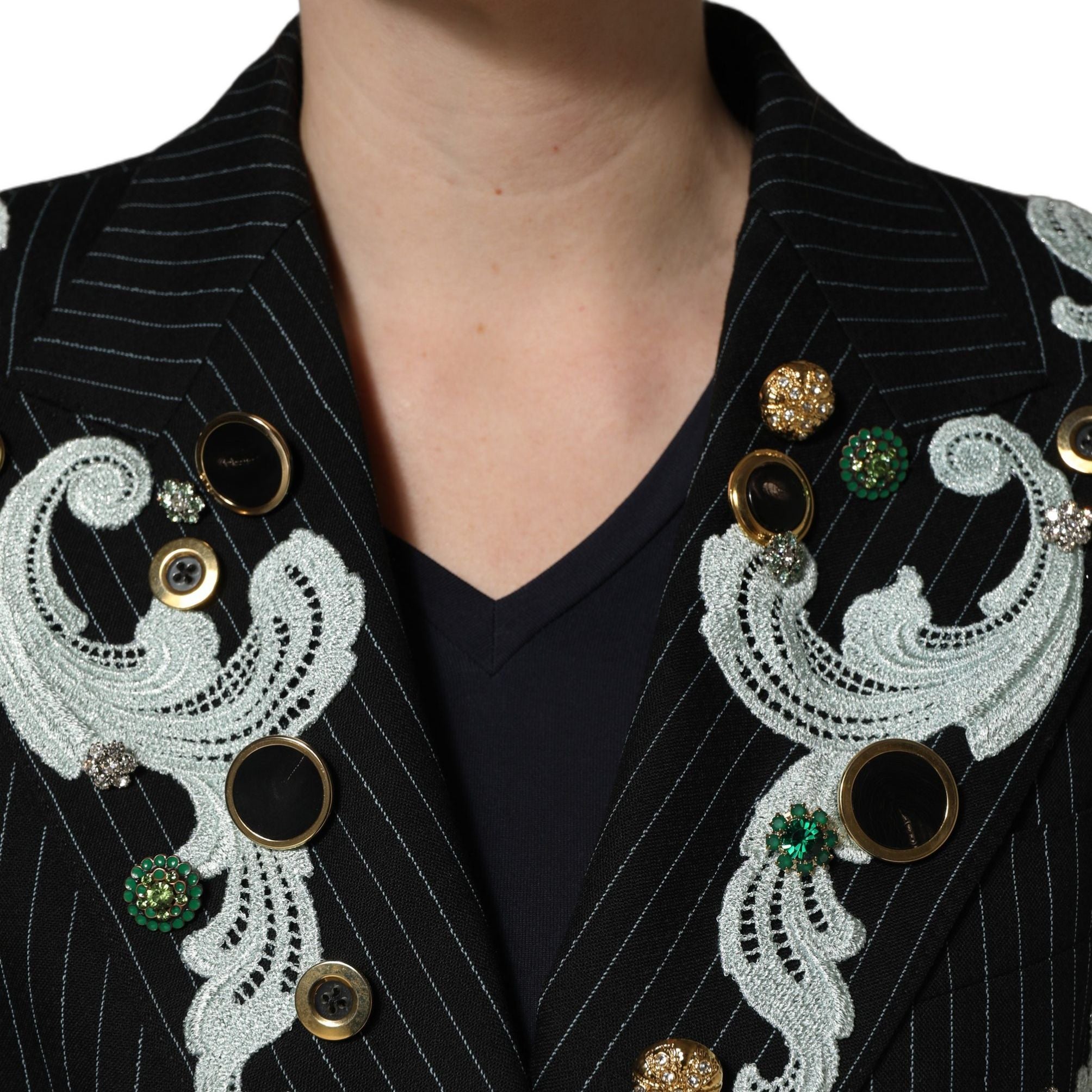 Dolce & Gabbana Black Stripe Double-Breasted Blazer Jacket
