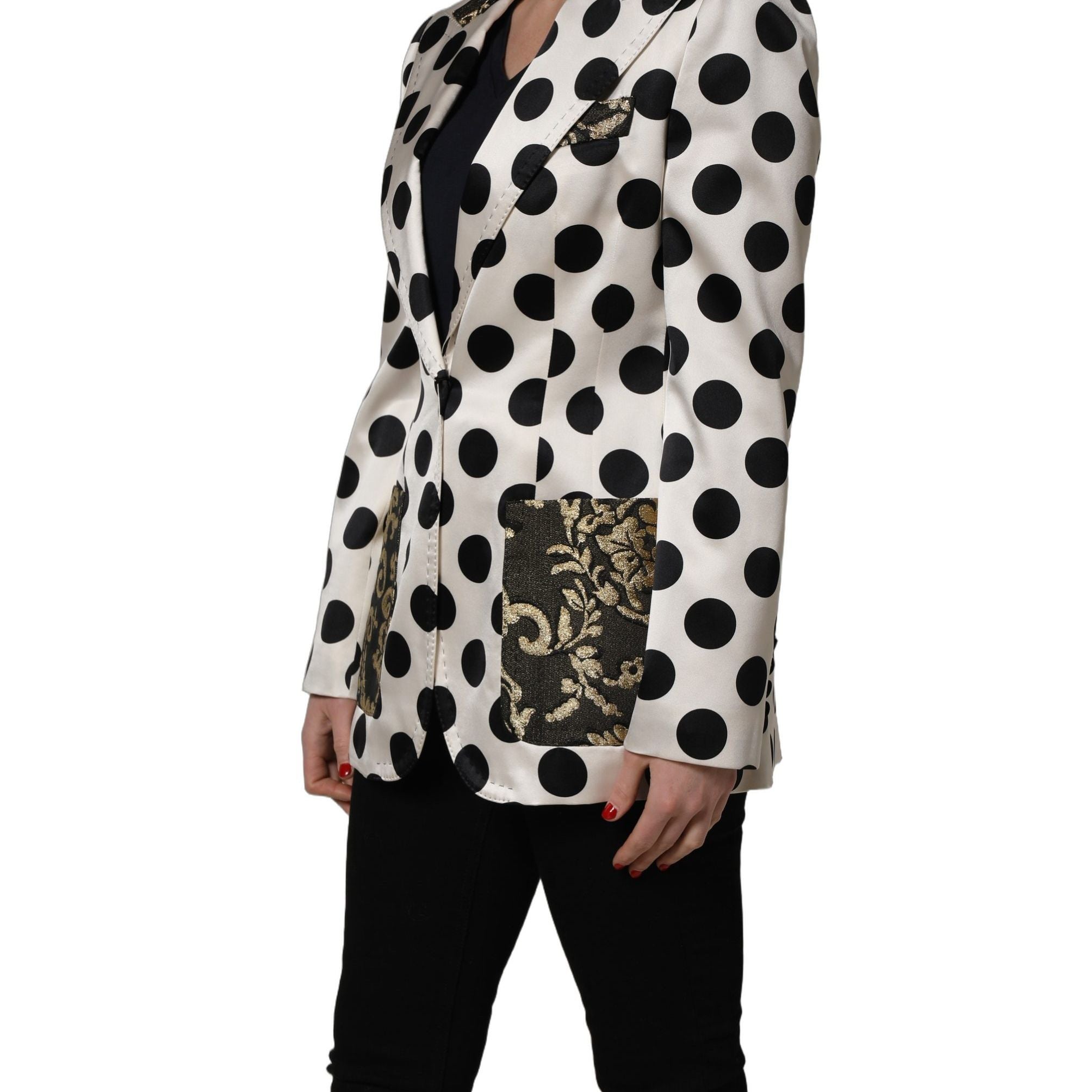 Dolce & Gabbana White Brocade Polka-Dot Print Blazer Jacket