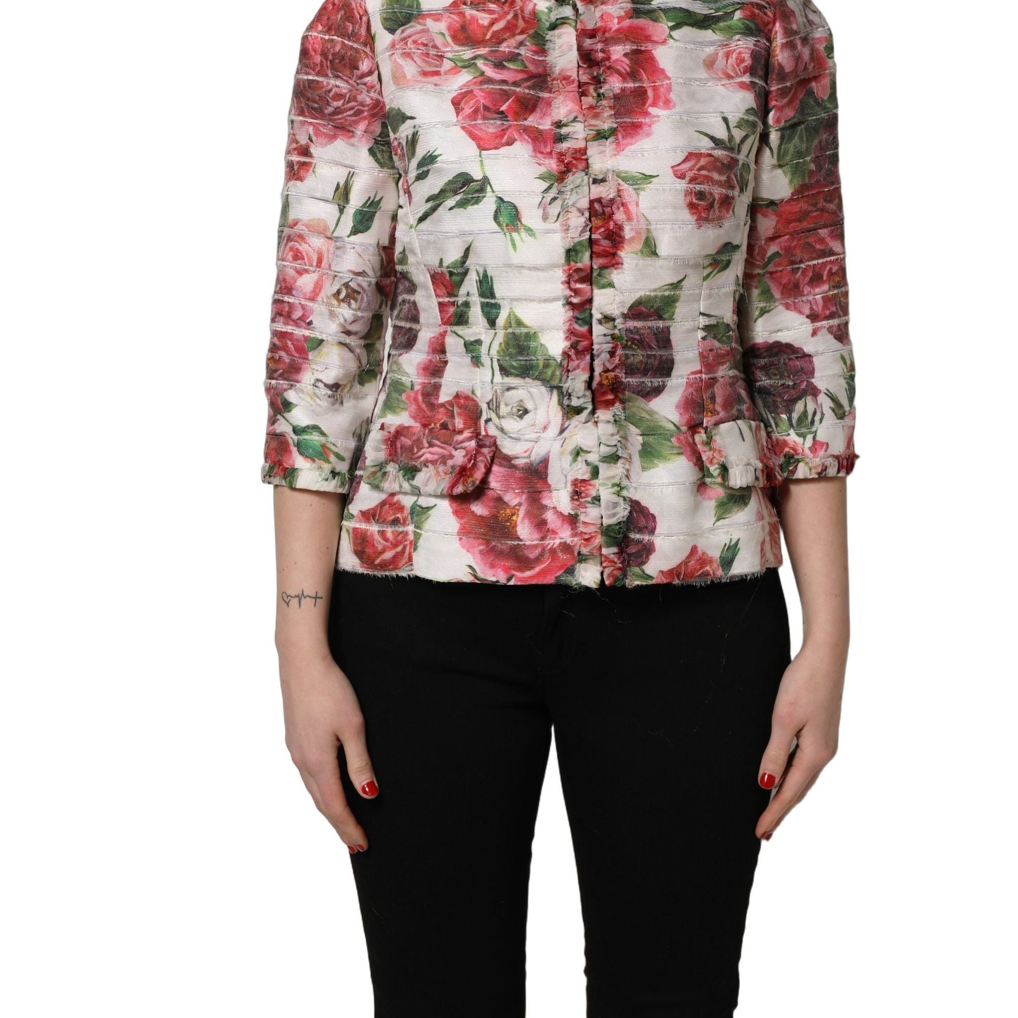 Dolce & Gabbana Multicolor Peony Print Polyester Coat Jacket