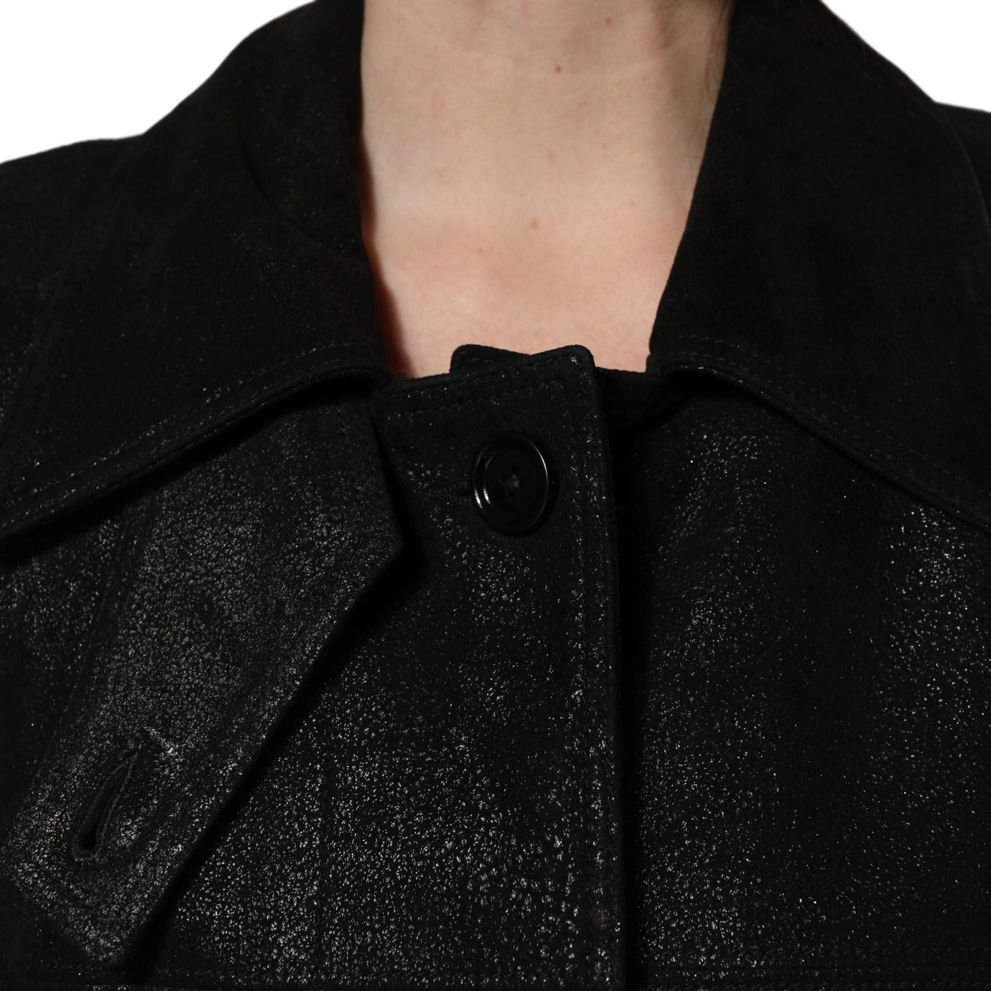 Dolce & Gabbana Black Belted Sheepskin Trench Coat Jacket