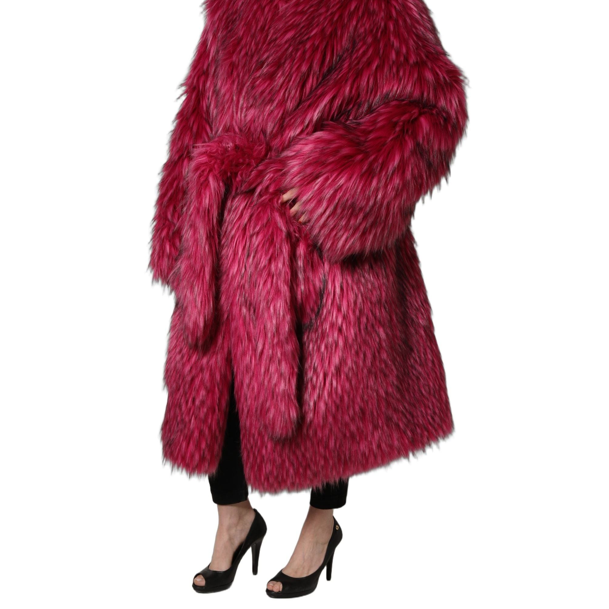Dolce & Gabbana Fuchsia Belted Faux-Fur Trench Coat Jacket
