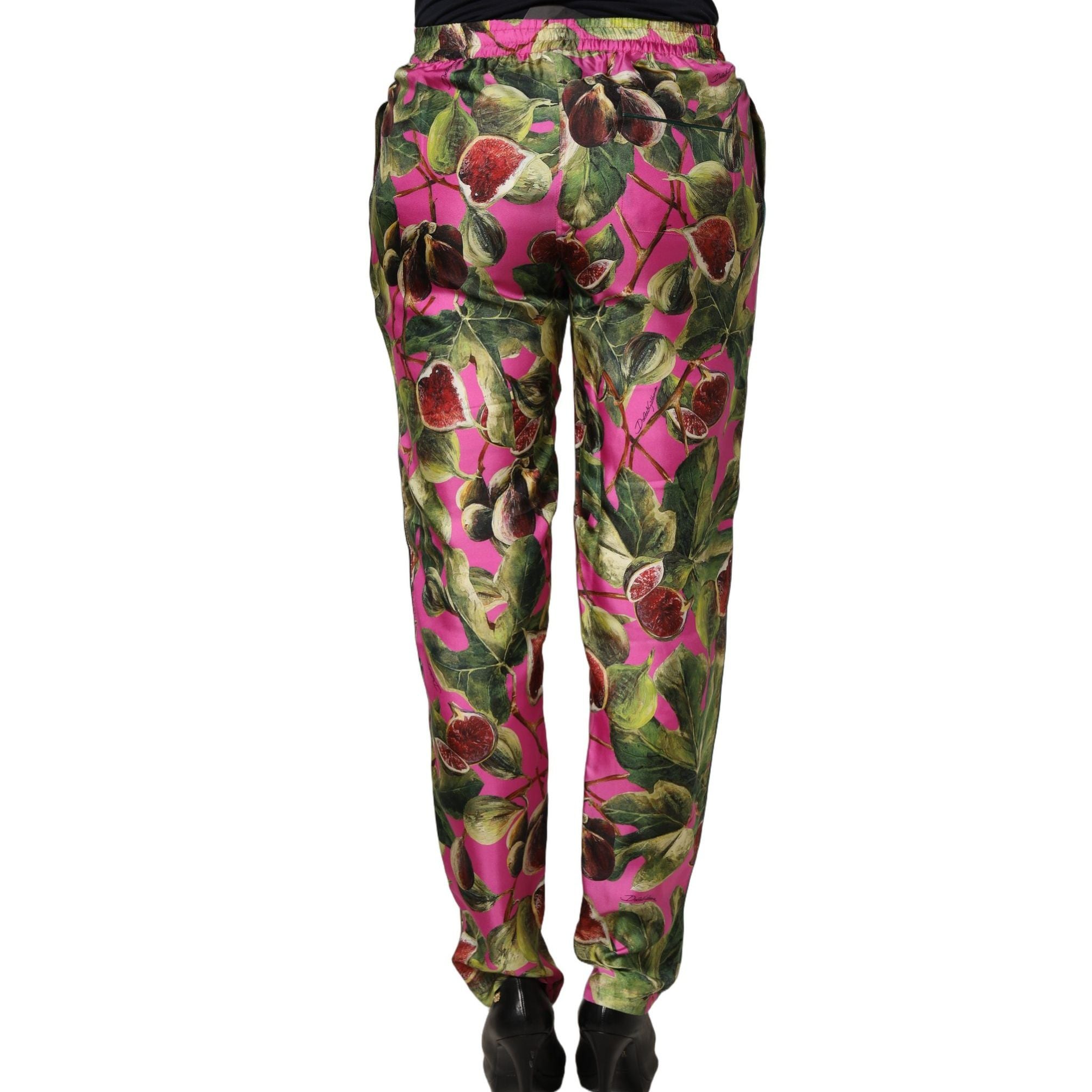 Dolce & Gabbana Fuchsia Fig Fruit Leaf Tapered Trouser Pants