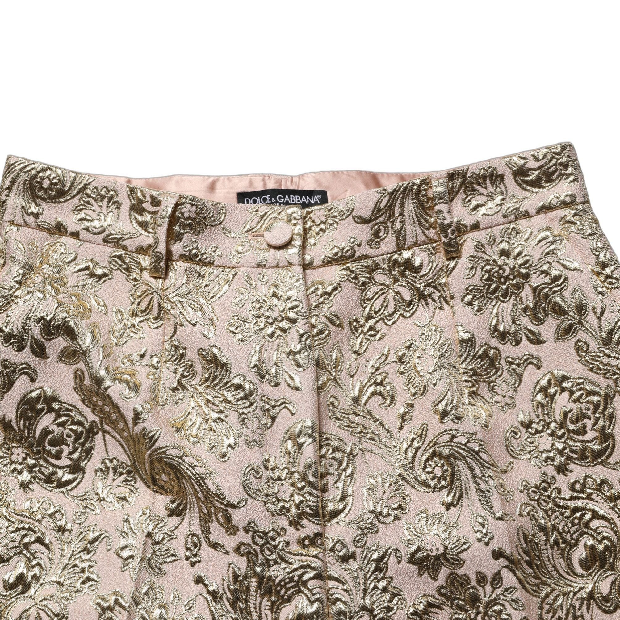 Dolce & Gabbana Gold Jacquard Floral Lamé Crop Trouser Pants