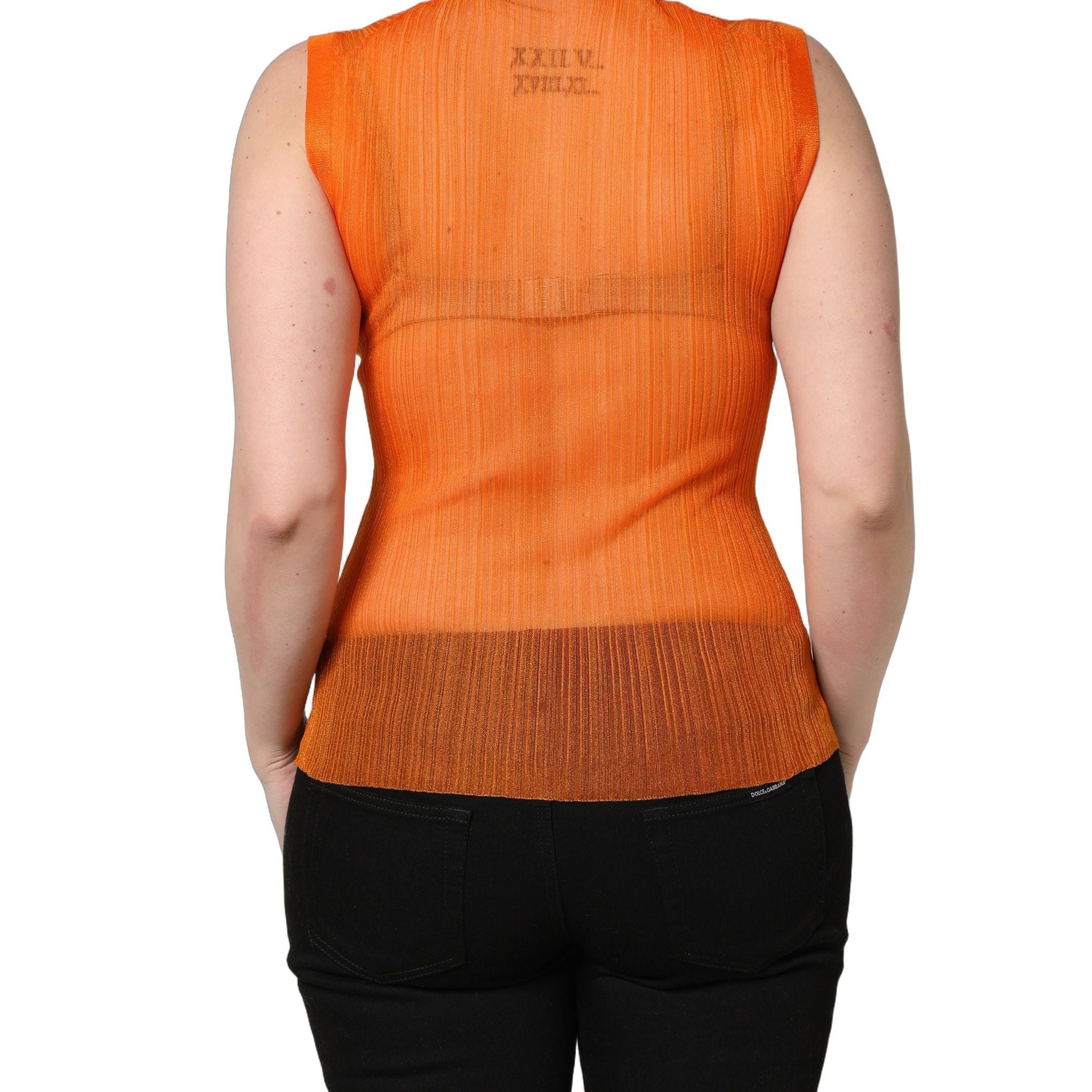 Dolce & Gabbana Orange See Through Crew Neck Blouse Tank Top