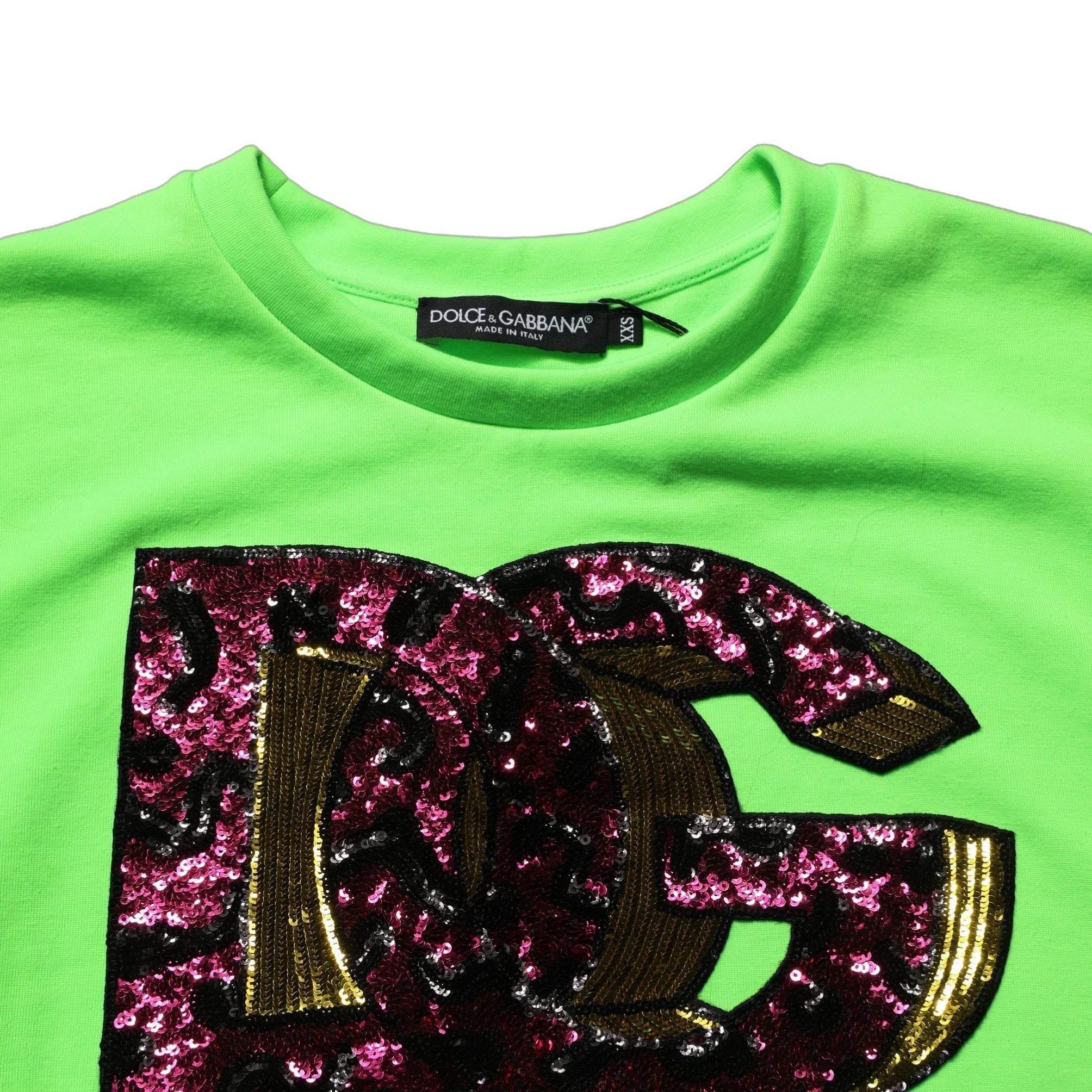 Dolce & Gabbana Neon Green DG Sequined Sleeveless Jersey Top