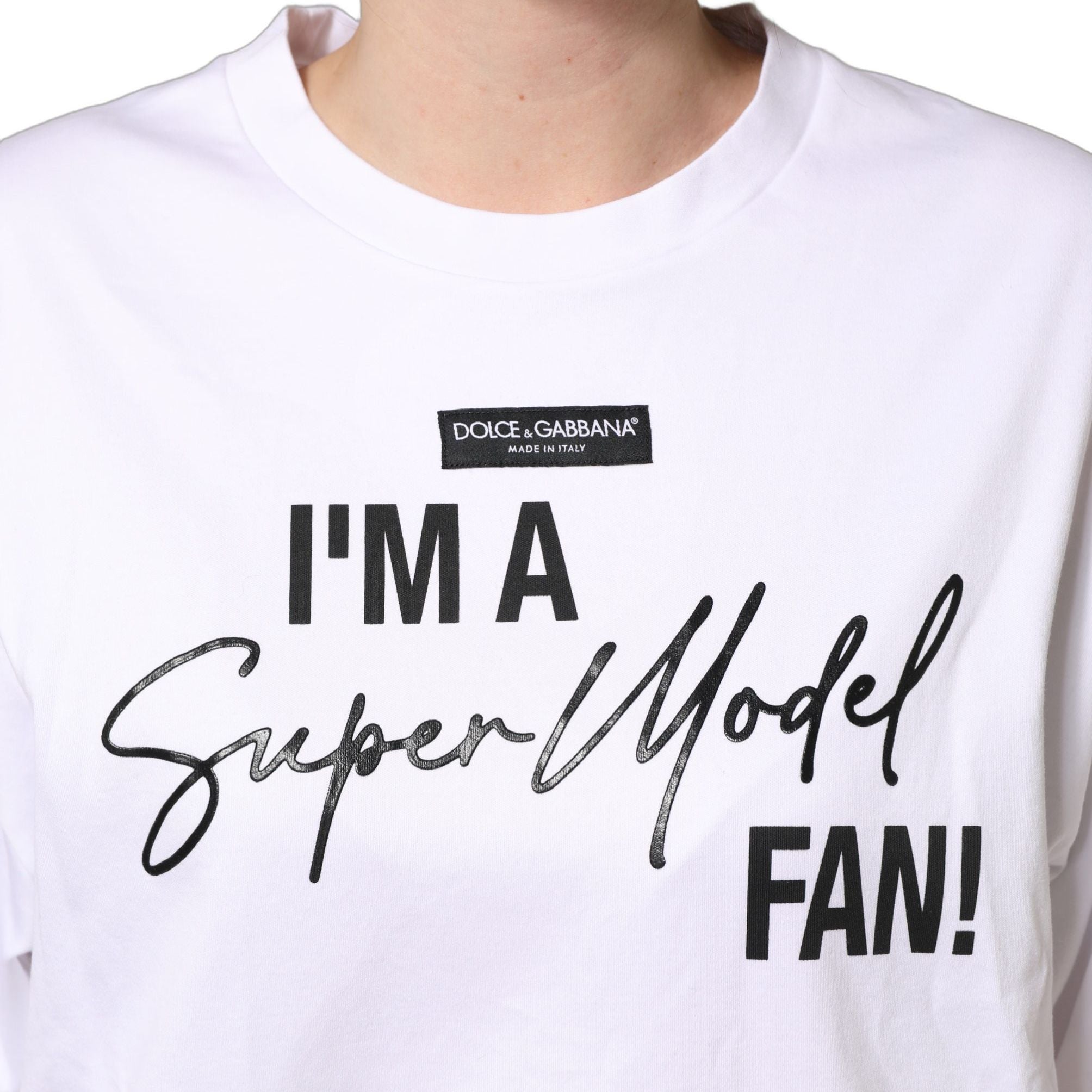 Dolce & Gabbana White I'm A Super Model Fan Print Jersey T-shirt