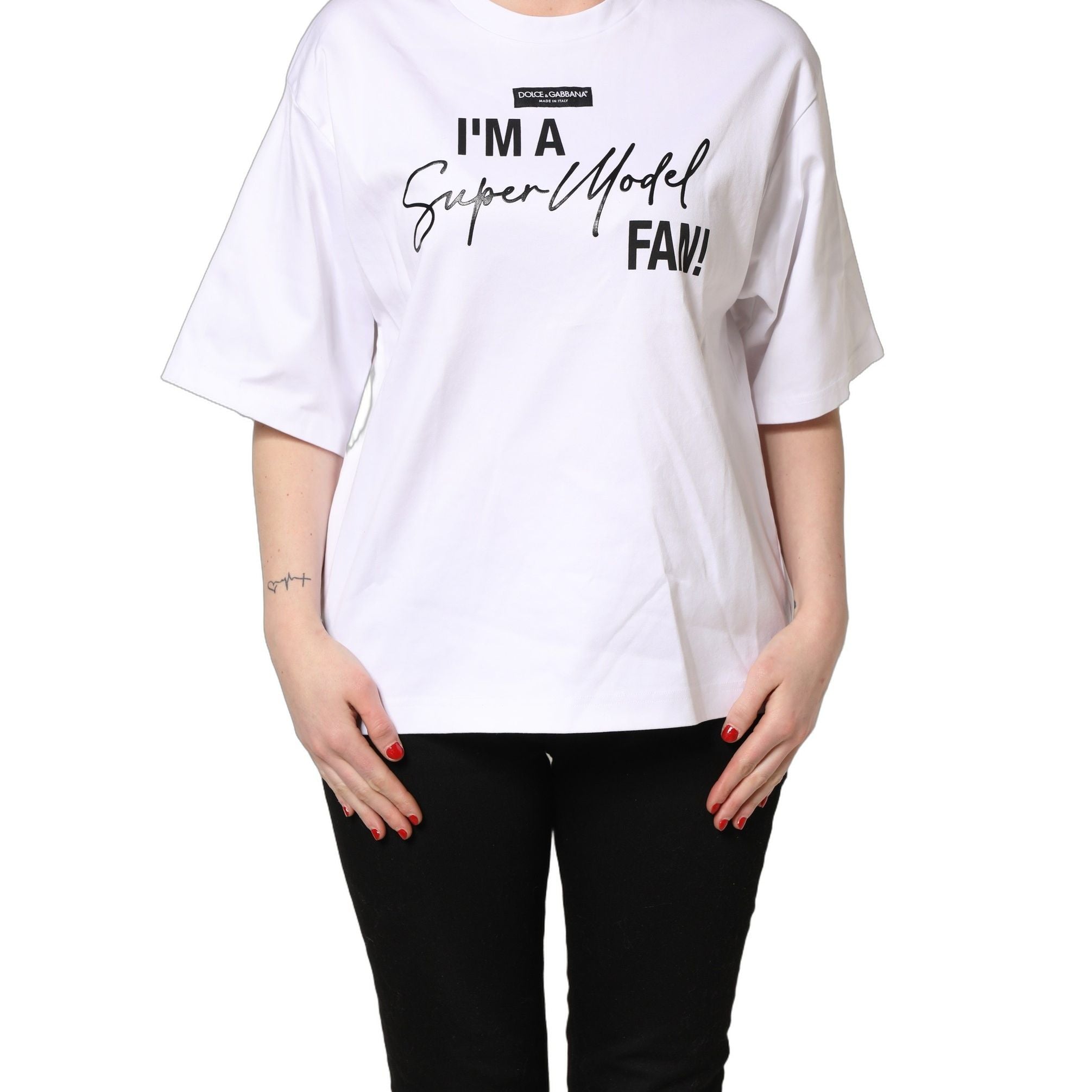 Dolce & Gabbana White I'm A Super Model Fan Print Jersey T-shirt