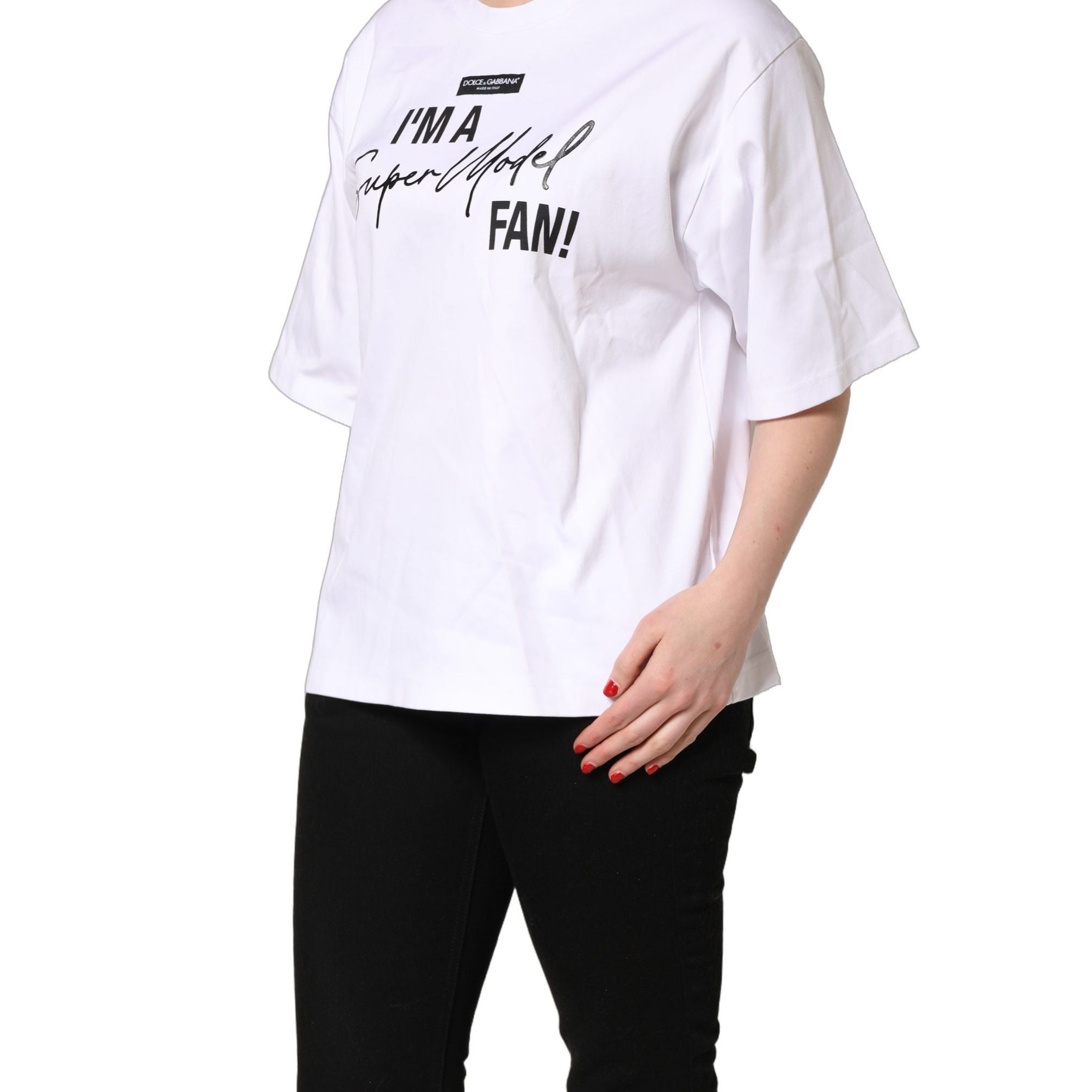 Dolce & Gabbana White I'm A Super Model Fan Print Jersey T-shirt