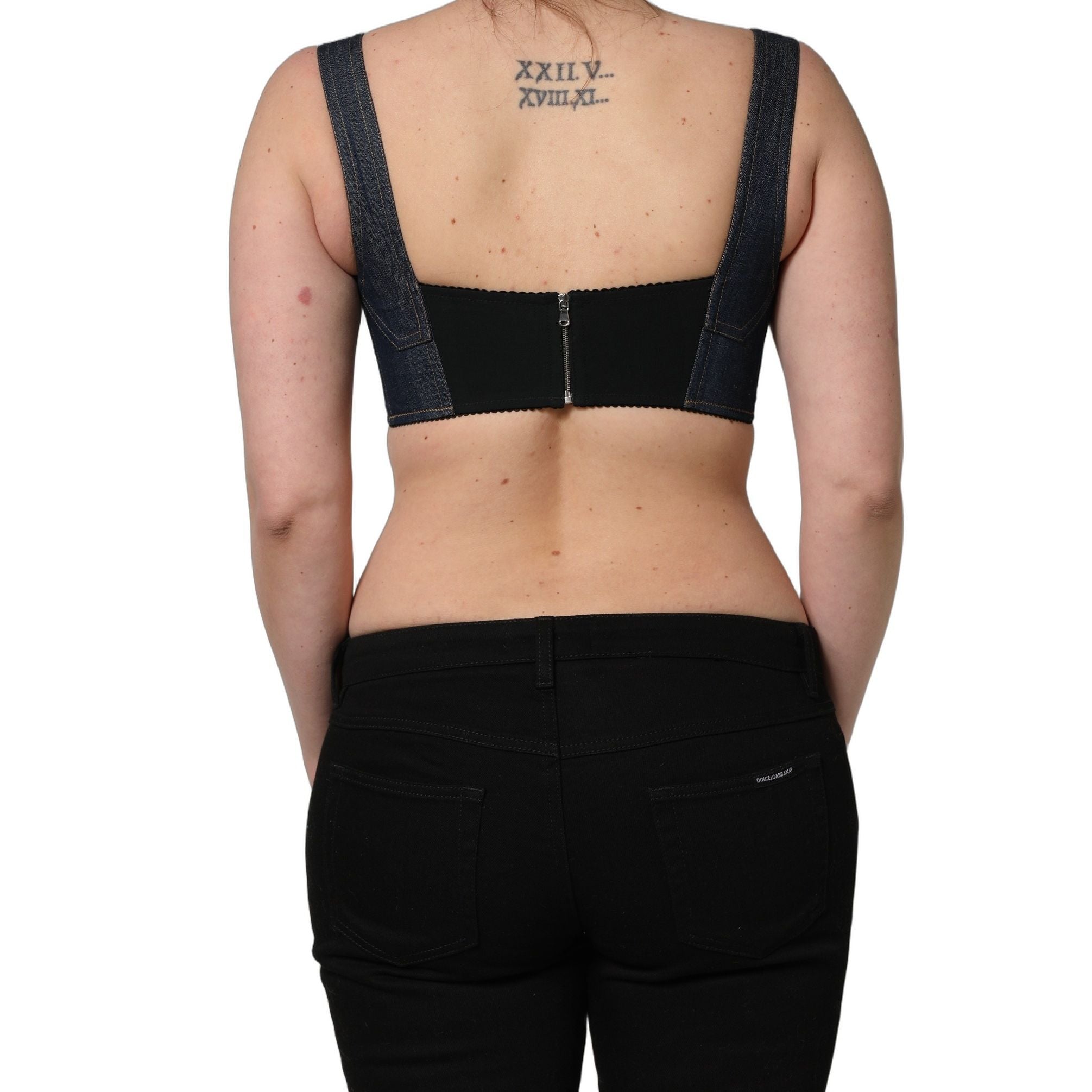 Dolce & Gabbana Black Denim Corset Bralette Cotton Cropped Top