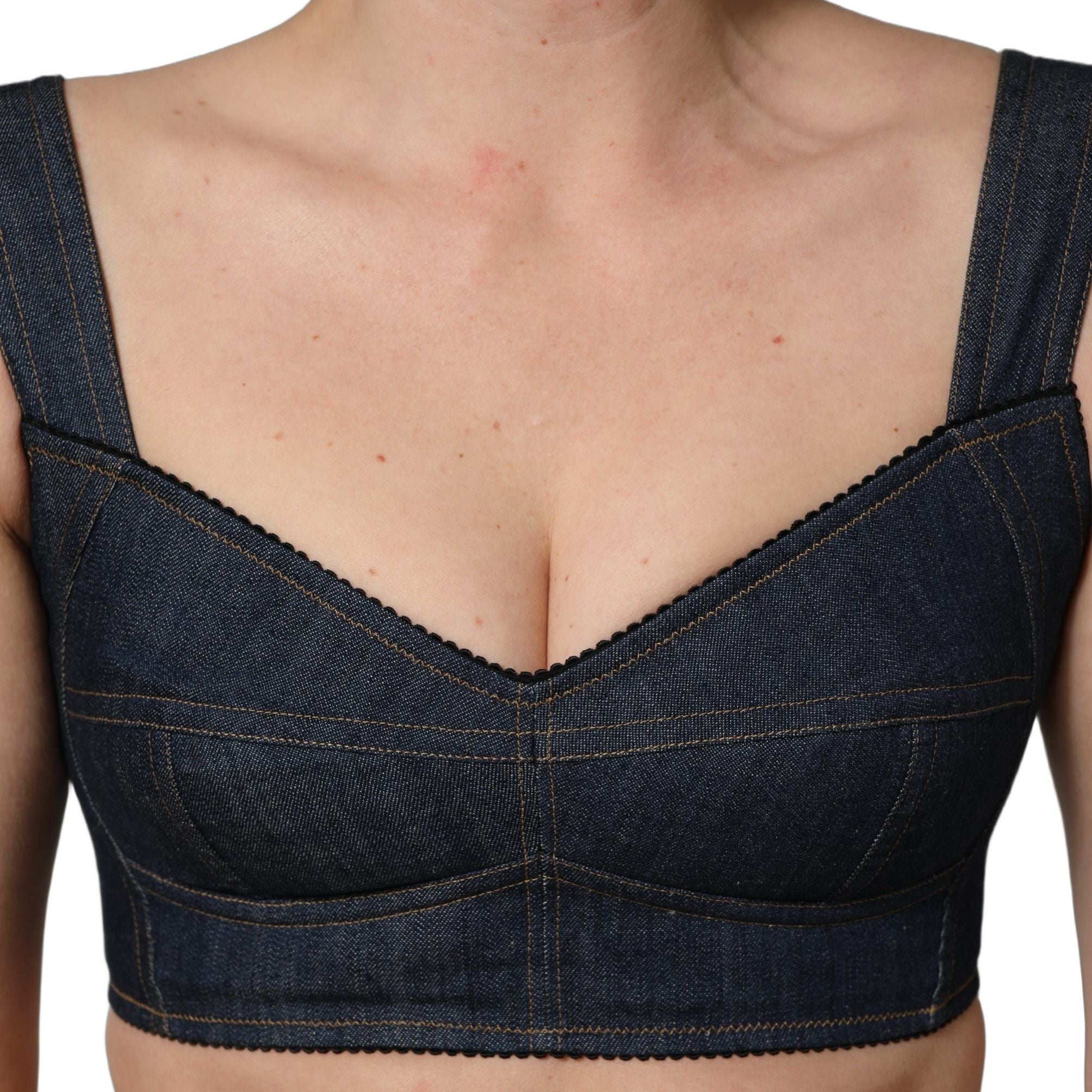Dolce & Gabbana Black Denim Corset Bralette Cotton Cropped Top