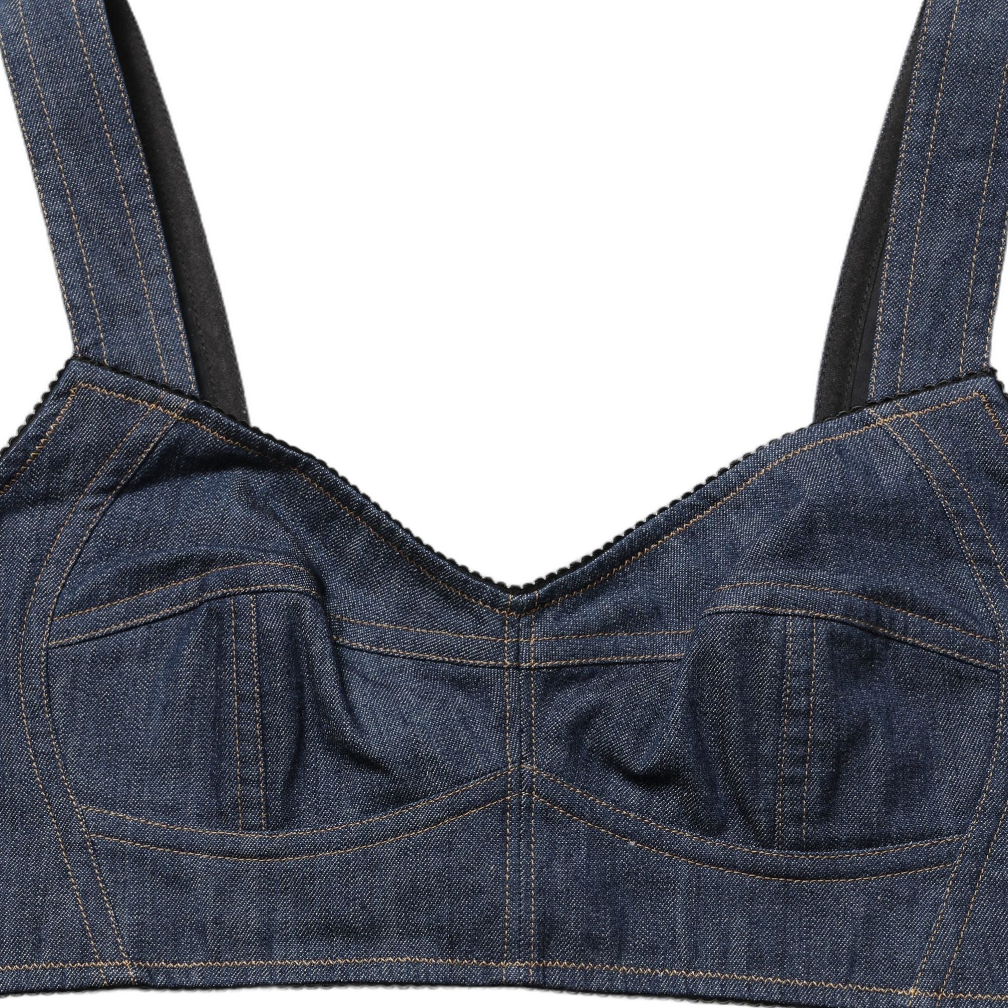 Dolce & Gabbana Black Denim Corset Bralette Cotton Cropped Top